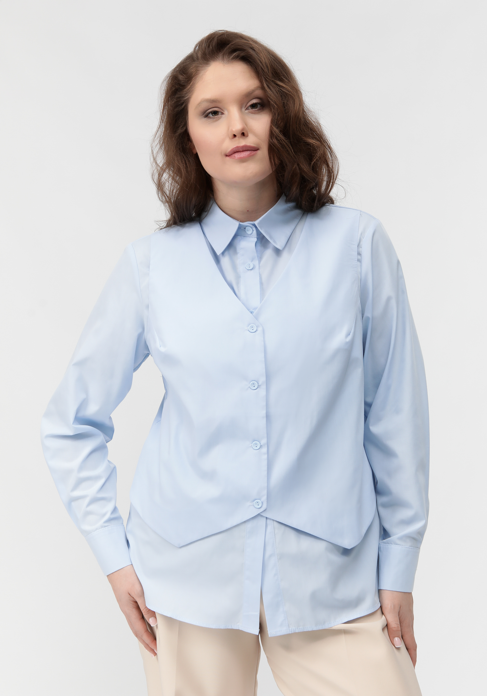 Блуза с имитацией жилетки свободного кроя VeraVo, размер 54, цвет бежевый - фото 2