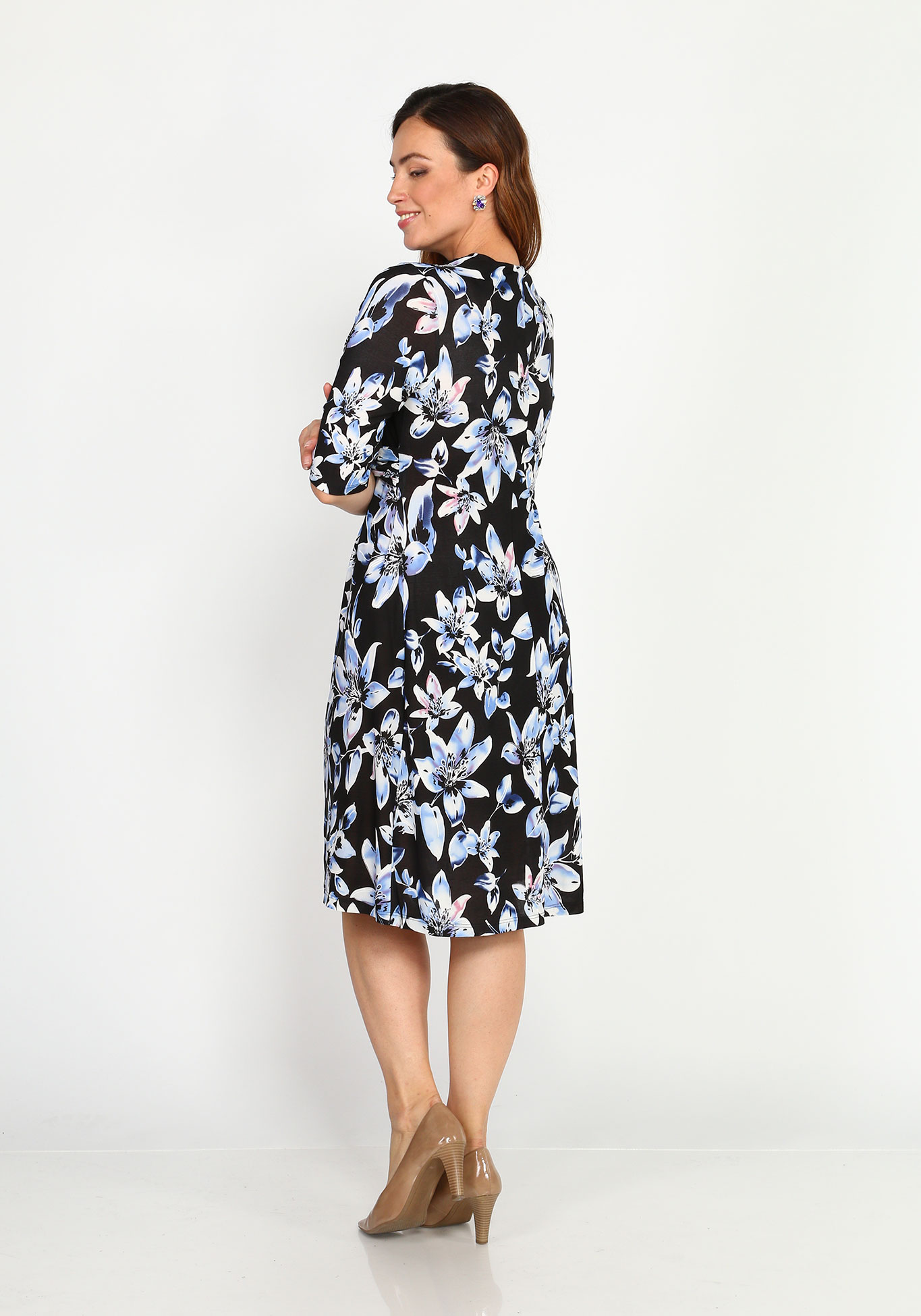 Платье комбинированное с V-образным вырезом OLMIS, размер 50, цвет чёрно-голубой - фото 3