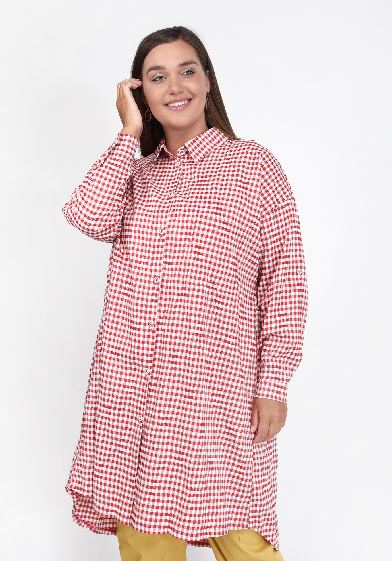 Рубашка удлиненная из хлопковой ткани Julia Weber, размер 56, цвет красный - фото 1