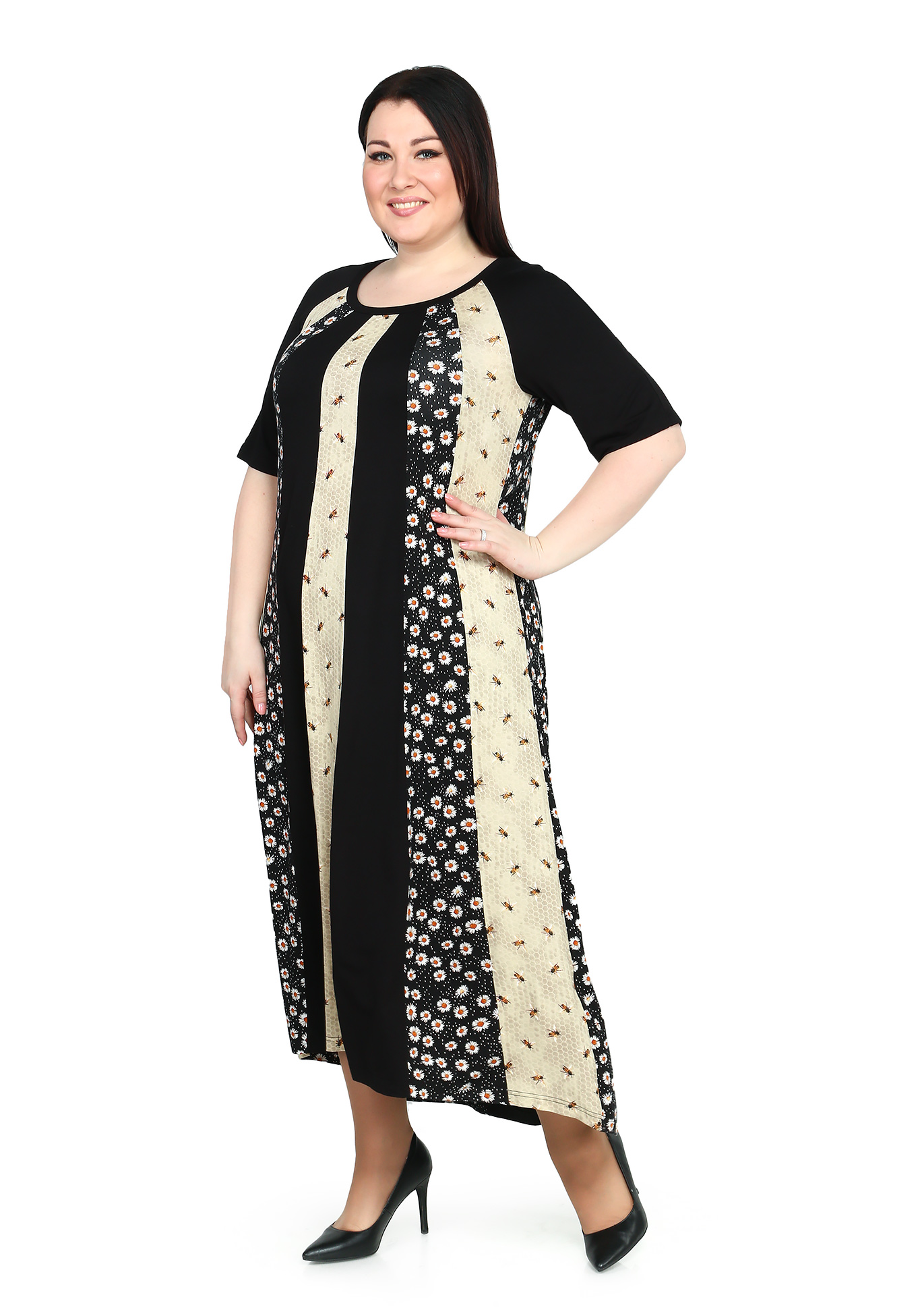Платье-макси с комбинированным принтом Averi, размер 50, цвет черно-бежевый - фото 2