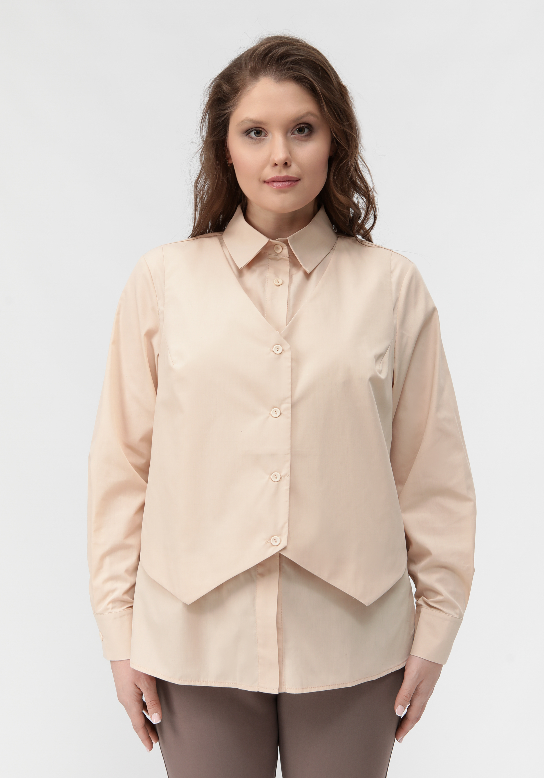Блуза с имитацией жилетки свободного кроя VeraVo, размер 54, цвет бежевый - фото 10