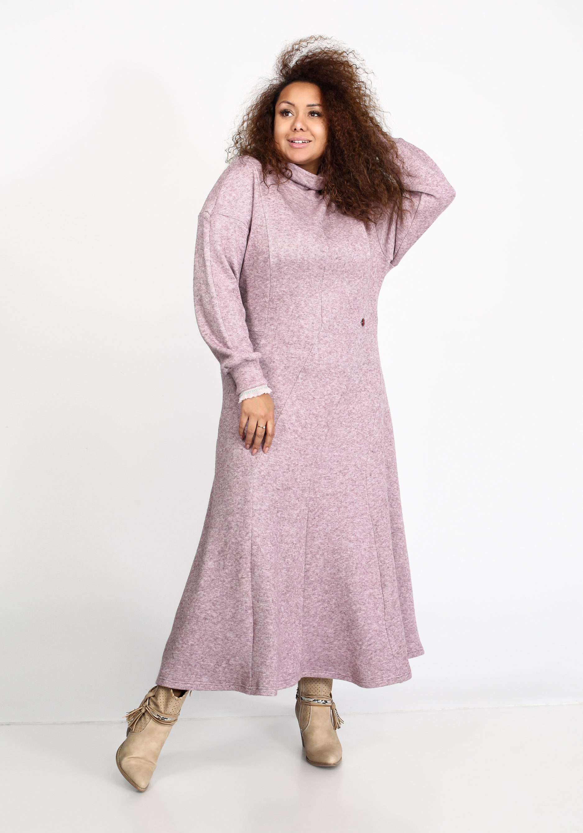 Платье трикотажное с воротником-стойкой GalaGrosso, размер 50, цвет брусничный - фото 1