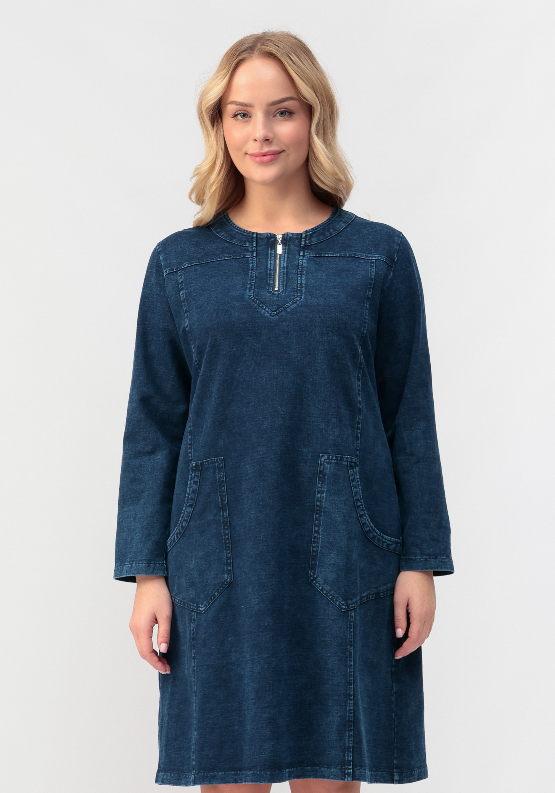 Платье-туника джинсовая с карманами, размер 62, цвет синий - фото 10