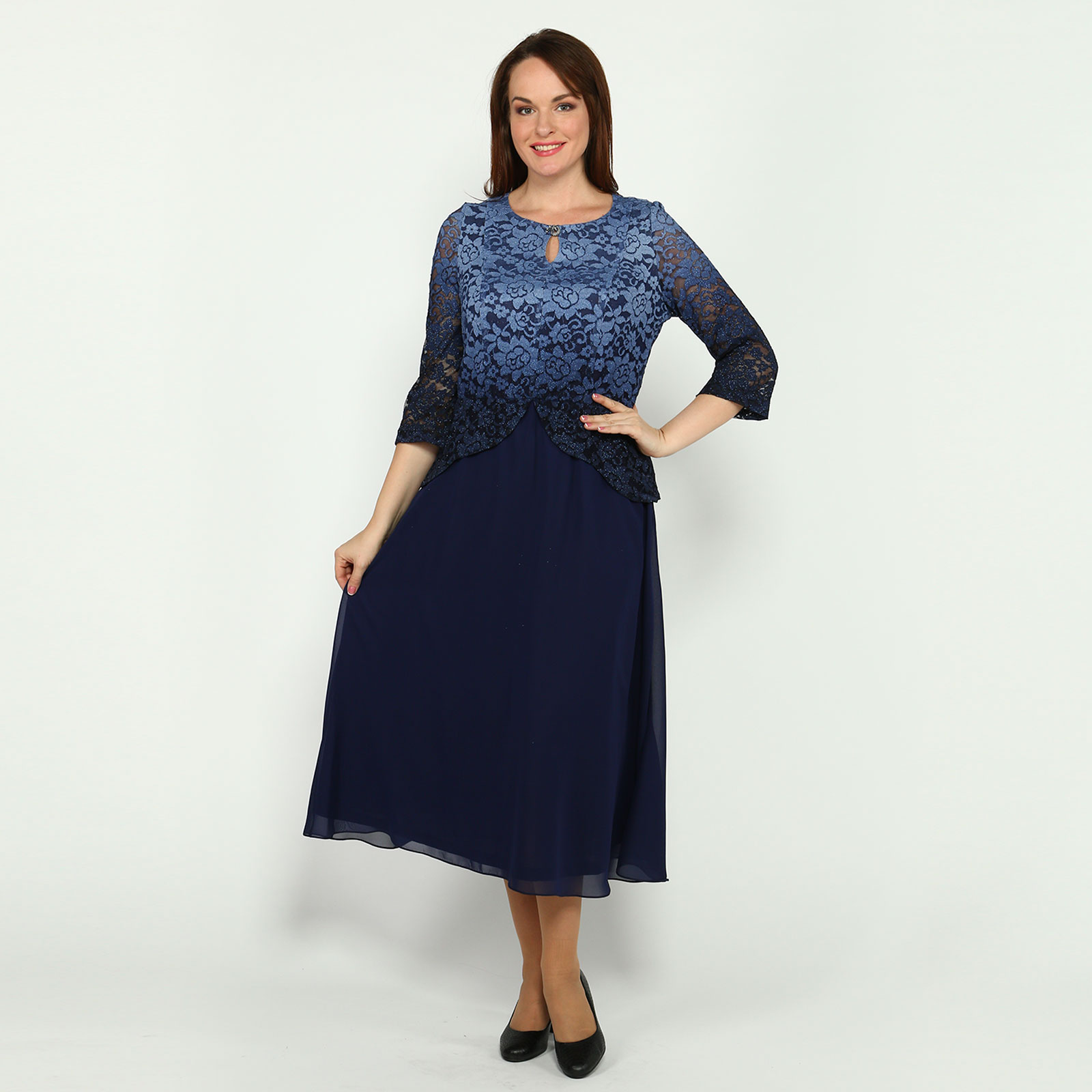 Платье комбинированное с кружевным верхом Victoria, размер 48, цвет синий - фото 1