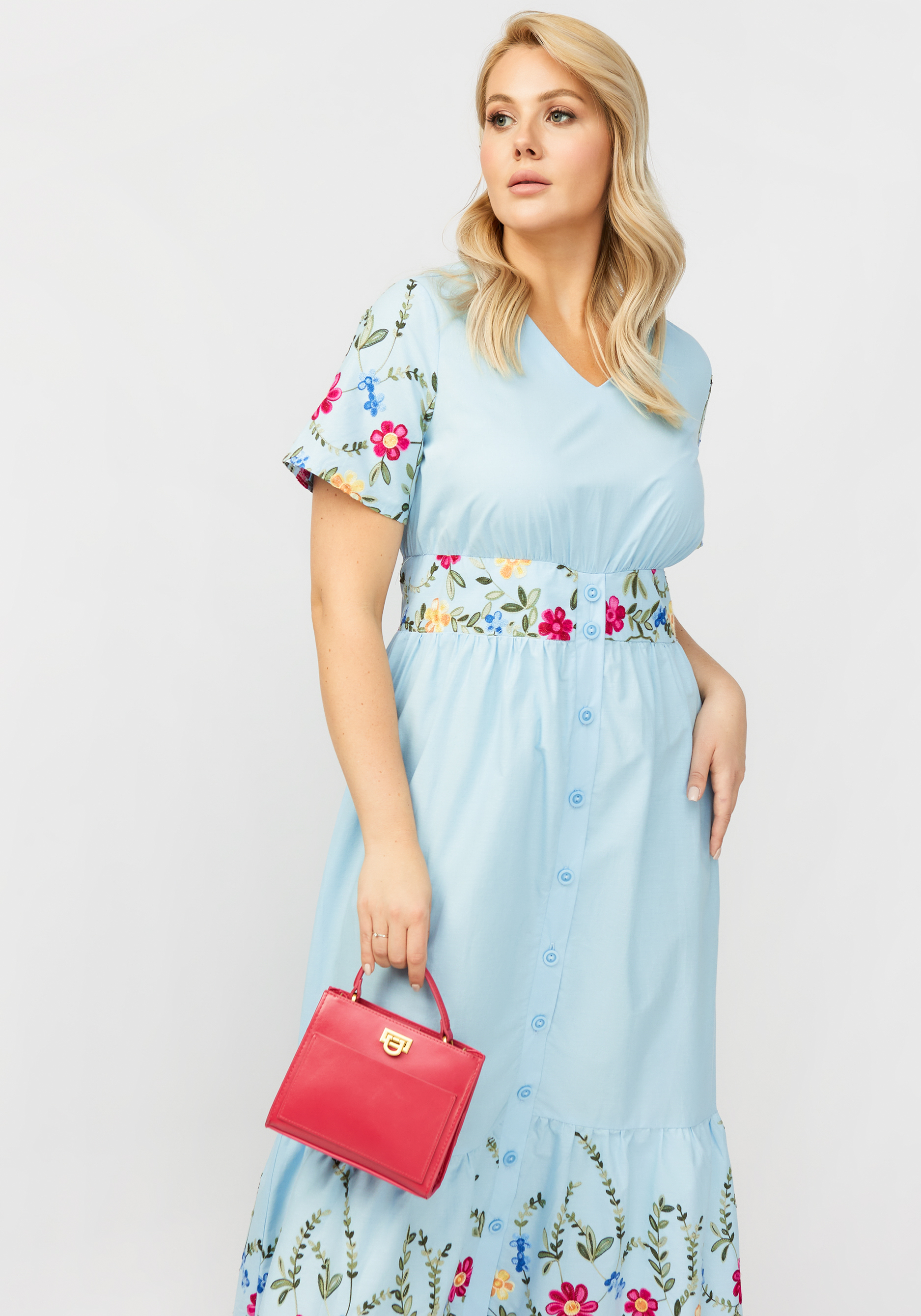 Платье с цветочной вышивкой на пуговицах Bianka Modeno, размер 54 - фото 3