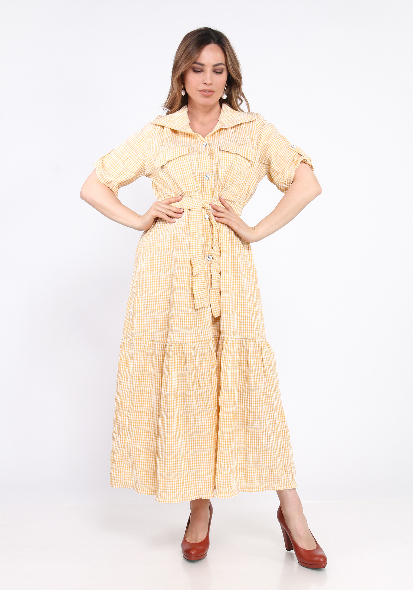 Платье в стиле сафари из хлопка City Code, размер 60, цвет жёлтый - фото 1