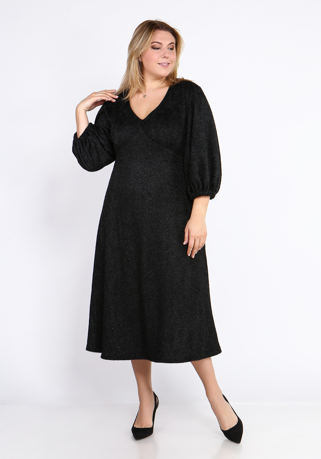 Платье с V-вырезом из ткани с блеском Vivienne Mare, размер 48, цвет черный - фото 3