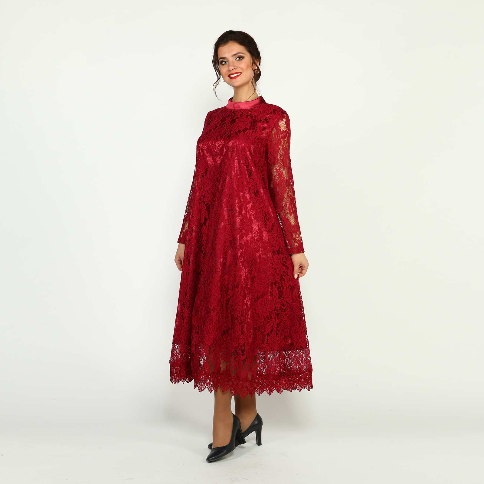 Платье с вышивкой расклешенного кроя Frida, размер 48, цвет красный - фото 2