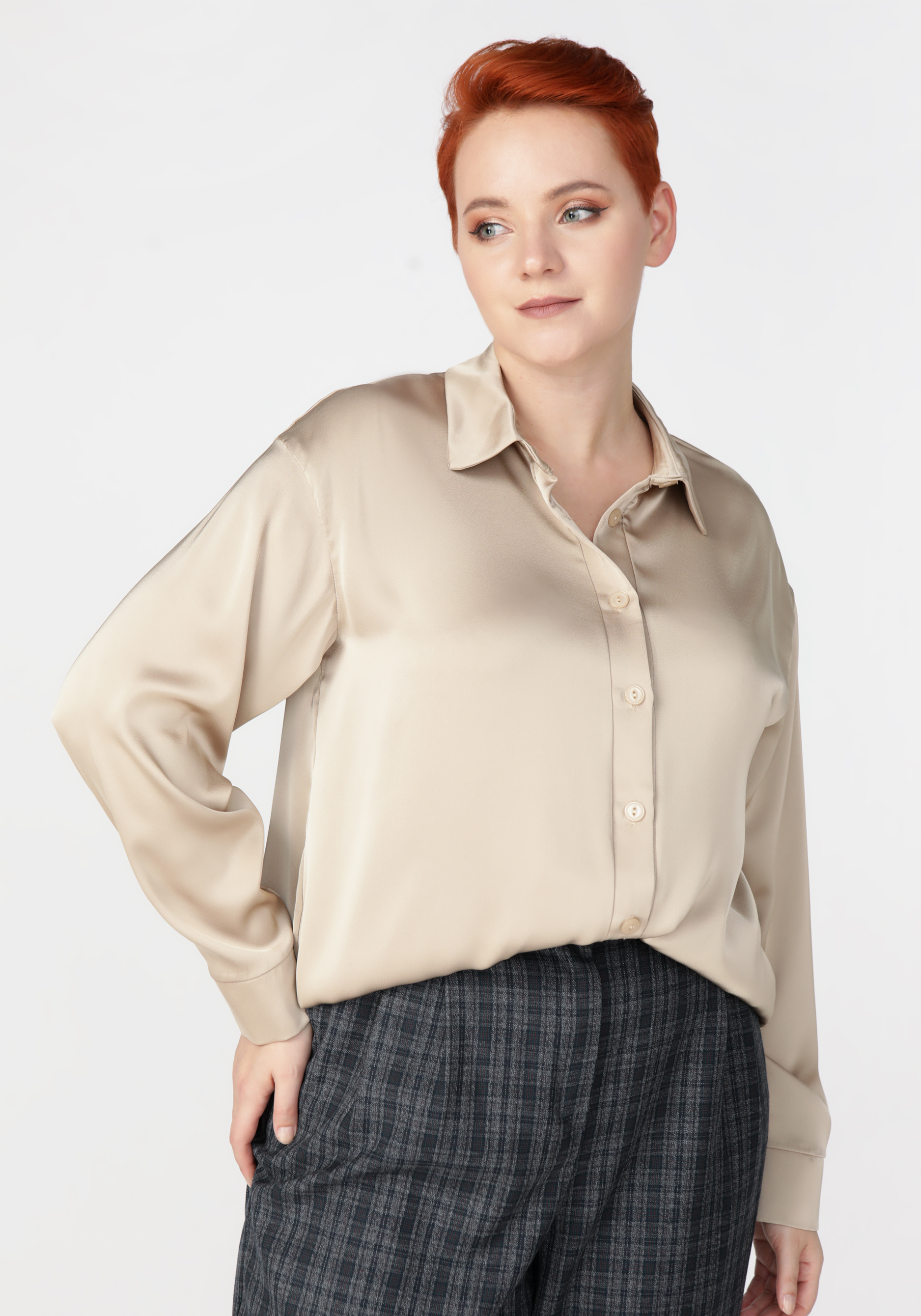 Блуза на пуговицах с рукавом на манжете VeraVo, цвет бежевый, размер 50 - фото 1