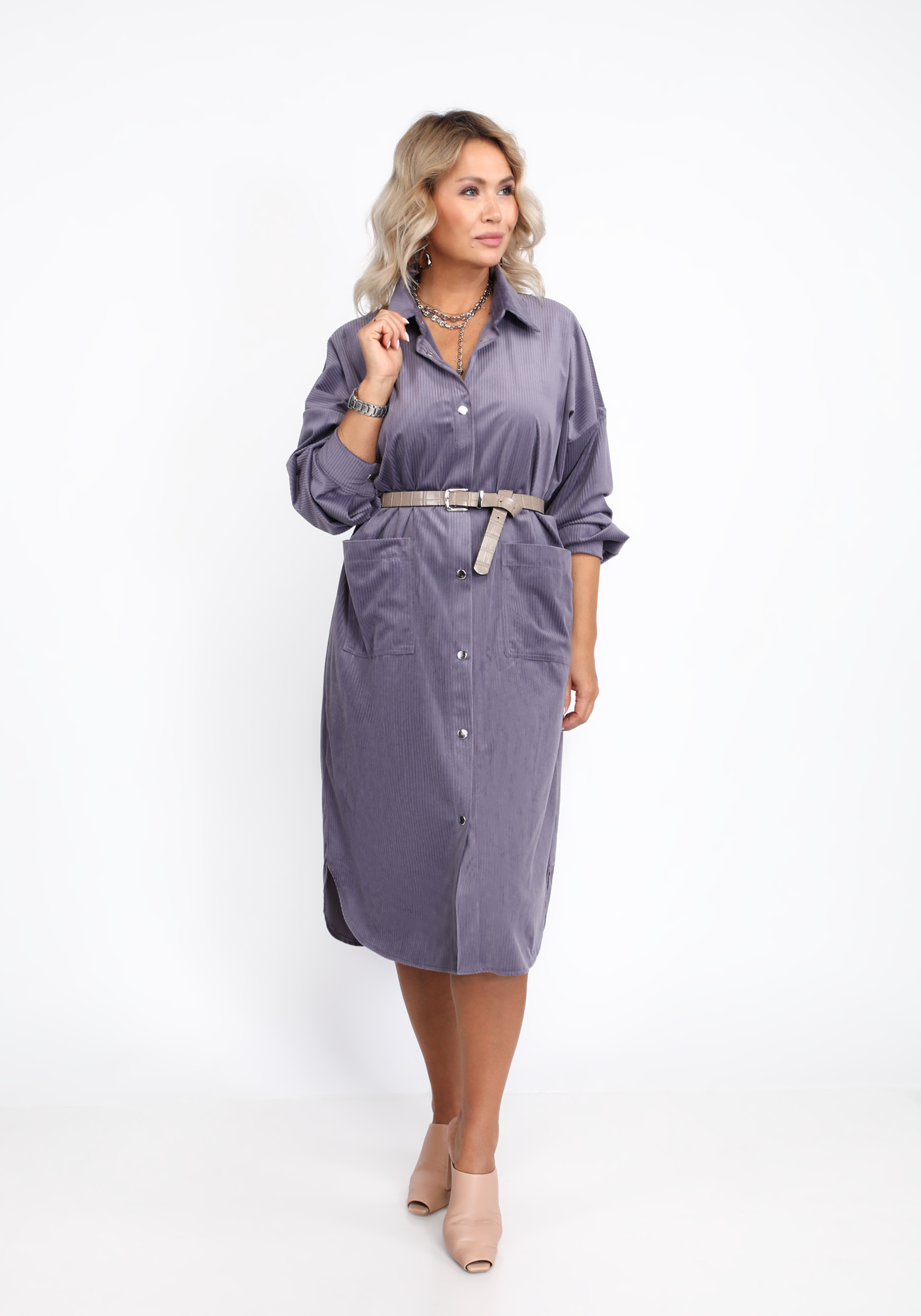 Платье-рубашка из крупного вельвета City Code, размер 48, цвет серый - фото 10