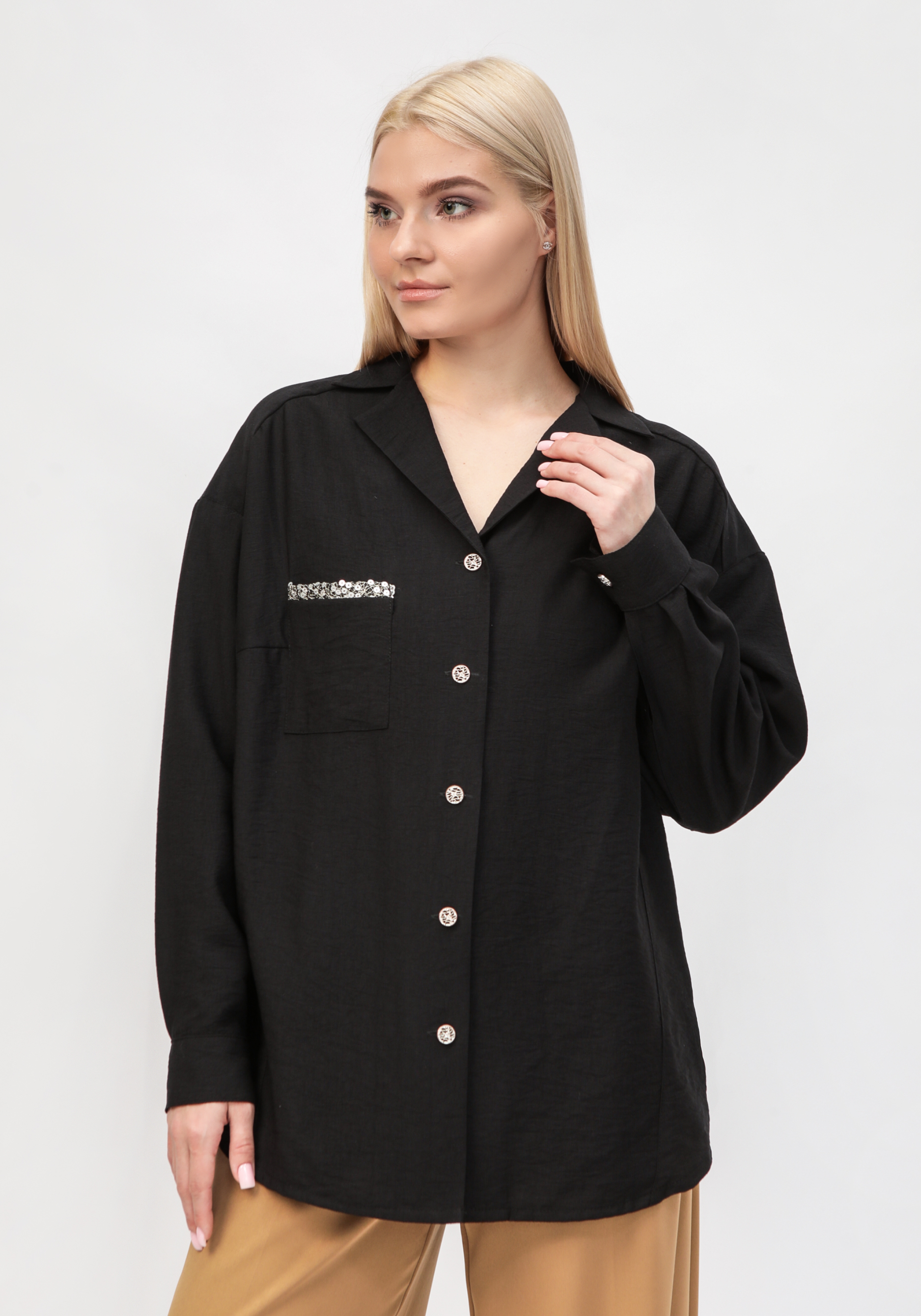 Рубашка "Ронда" Мечты Данаи, цвет черный, размер 60