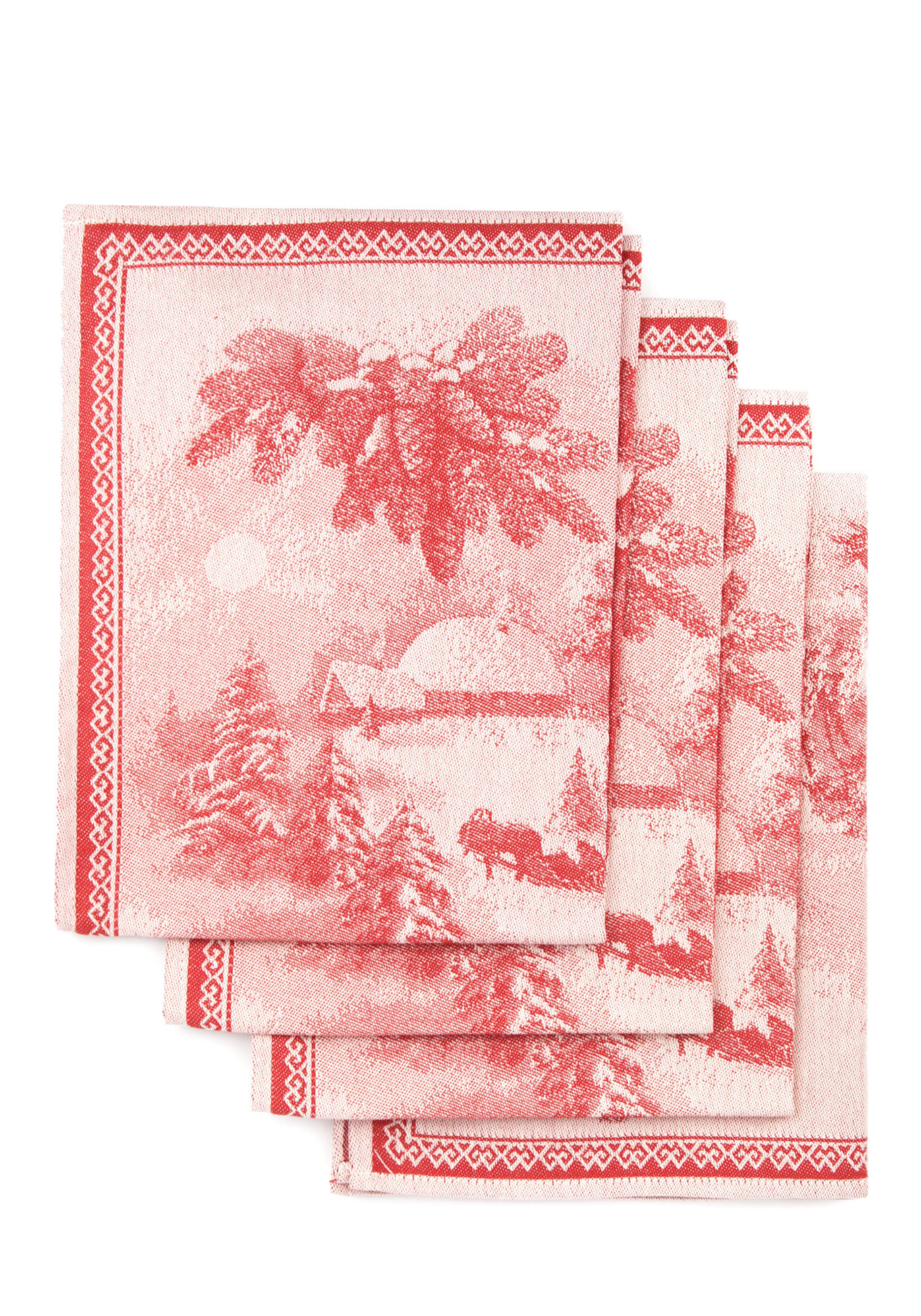 Комплект жаккардовых полотенец «Белки», 4 шт, цвет красный, размер 50x70 - фото 1