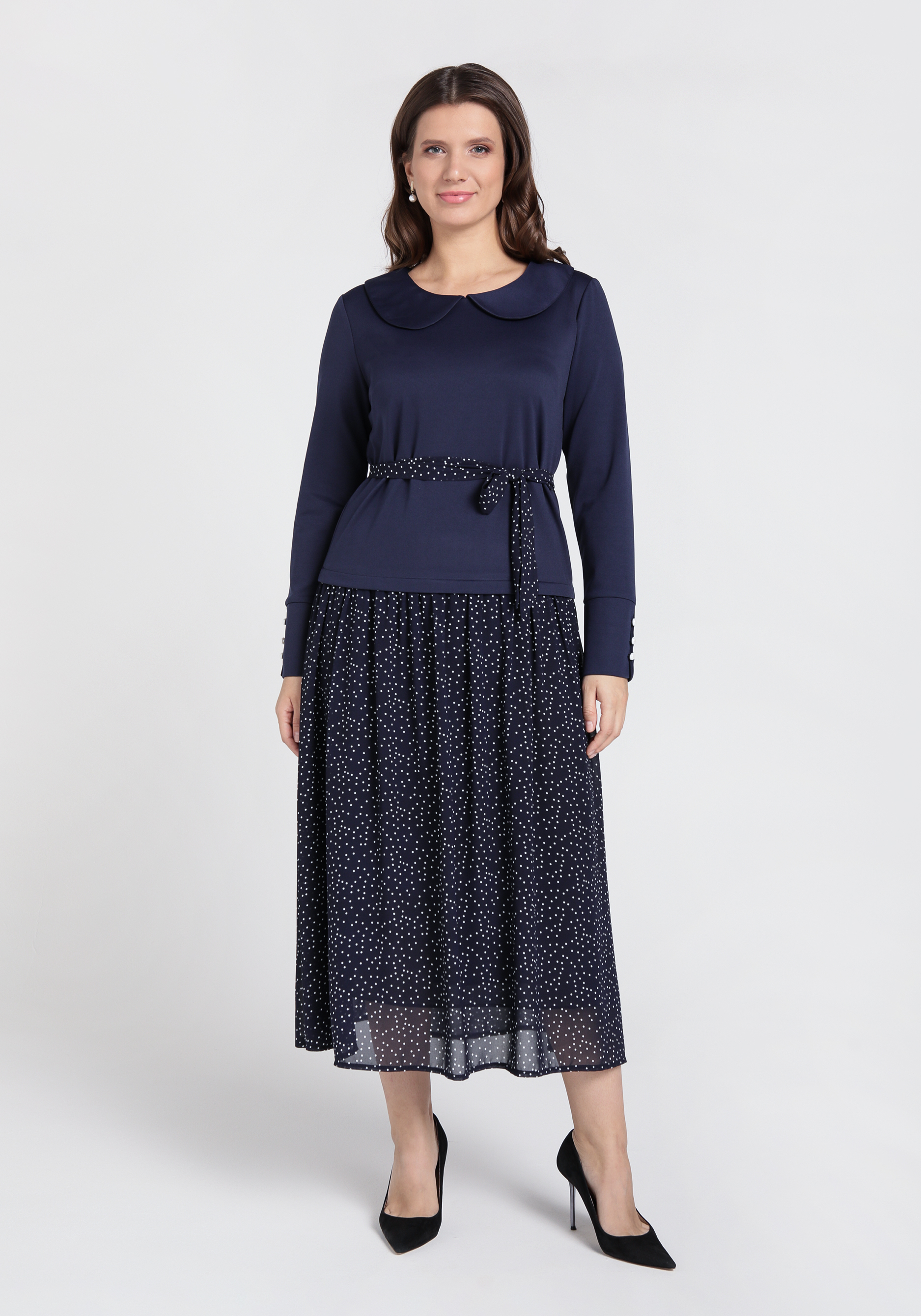 Платье с комбинированной тканью Mio Imperatrice, размер 48, цвет синий - фото 7