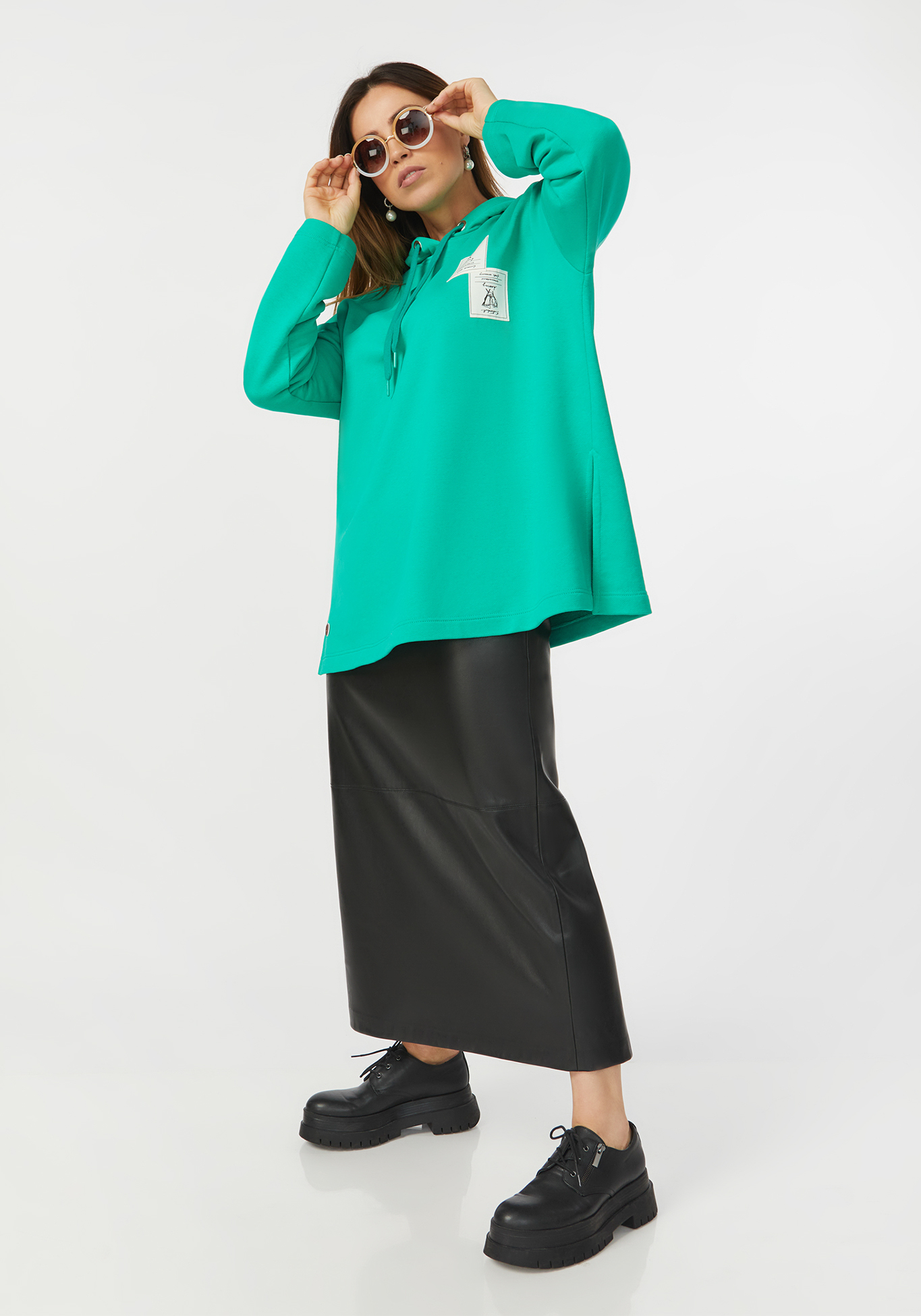 Свитшот с капюшоном и разрезами сзади Надежда Ангарская, размер 46, цвет зеленый - фото 7