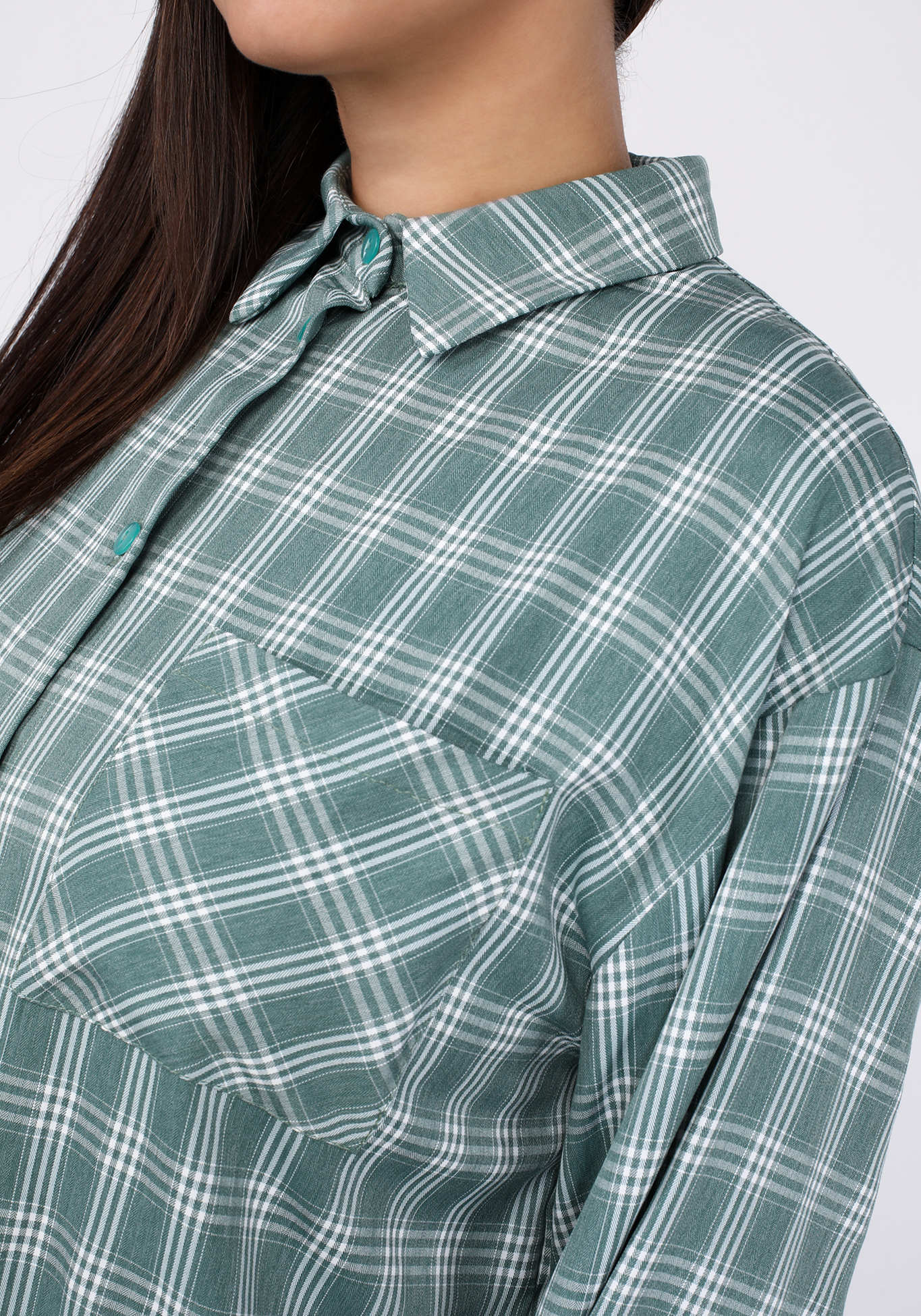 Рубашка из хлопка в клетку Julia Weber, размер 56, цвет серый - фото 7