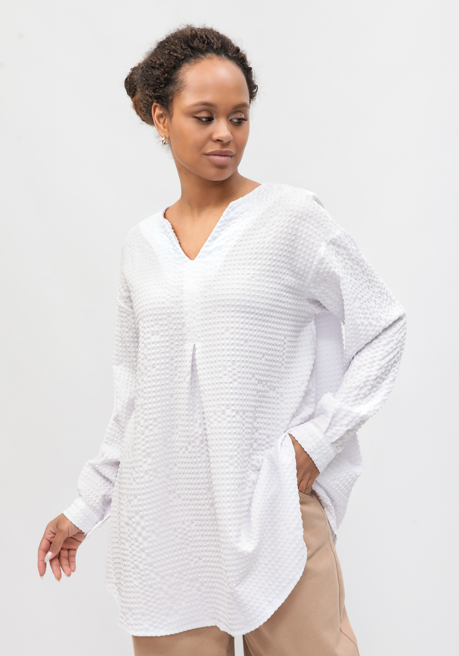 Блуза с мягкой складкой свободного кроя Frida, цвет белый, размер 58-60