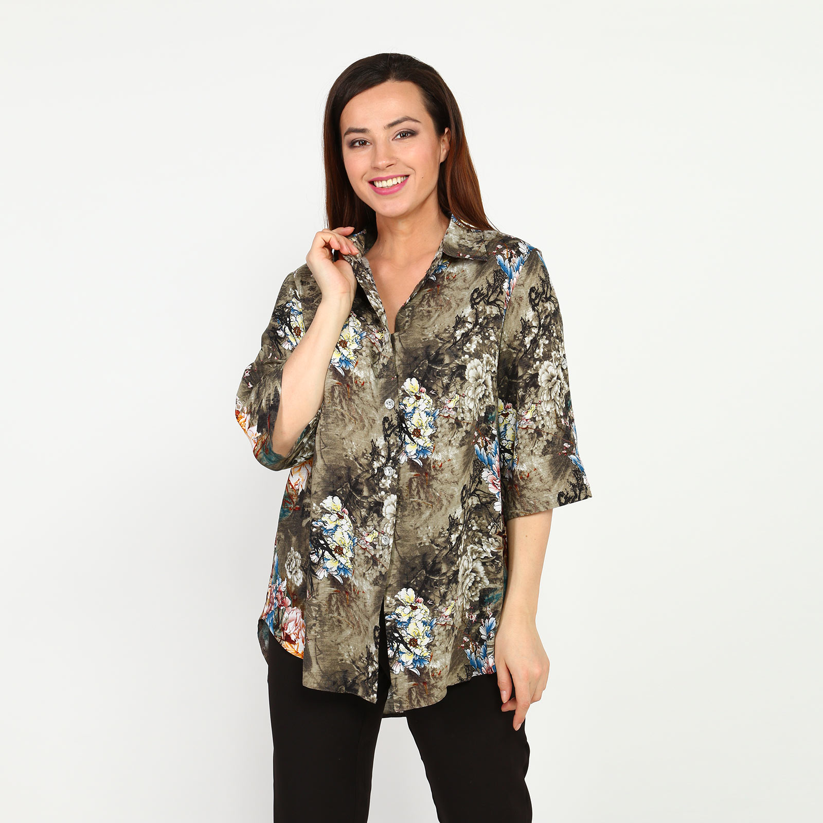 Блуза с принтом на пуговицах Bianka Modeno, размер 50, цвет сиреневый - фото 2