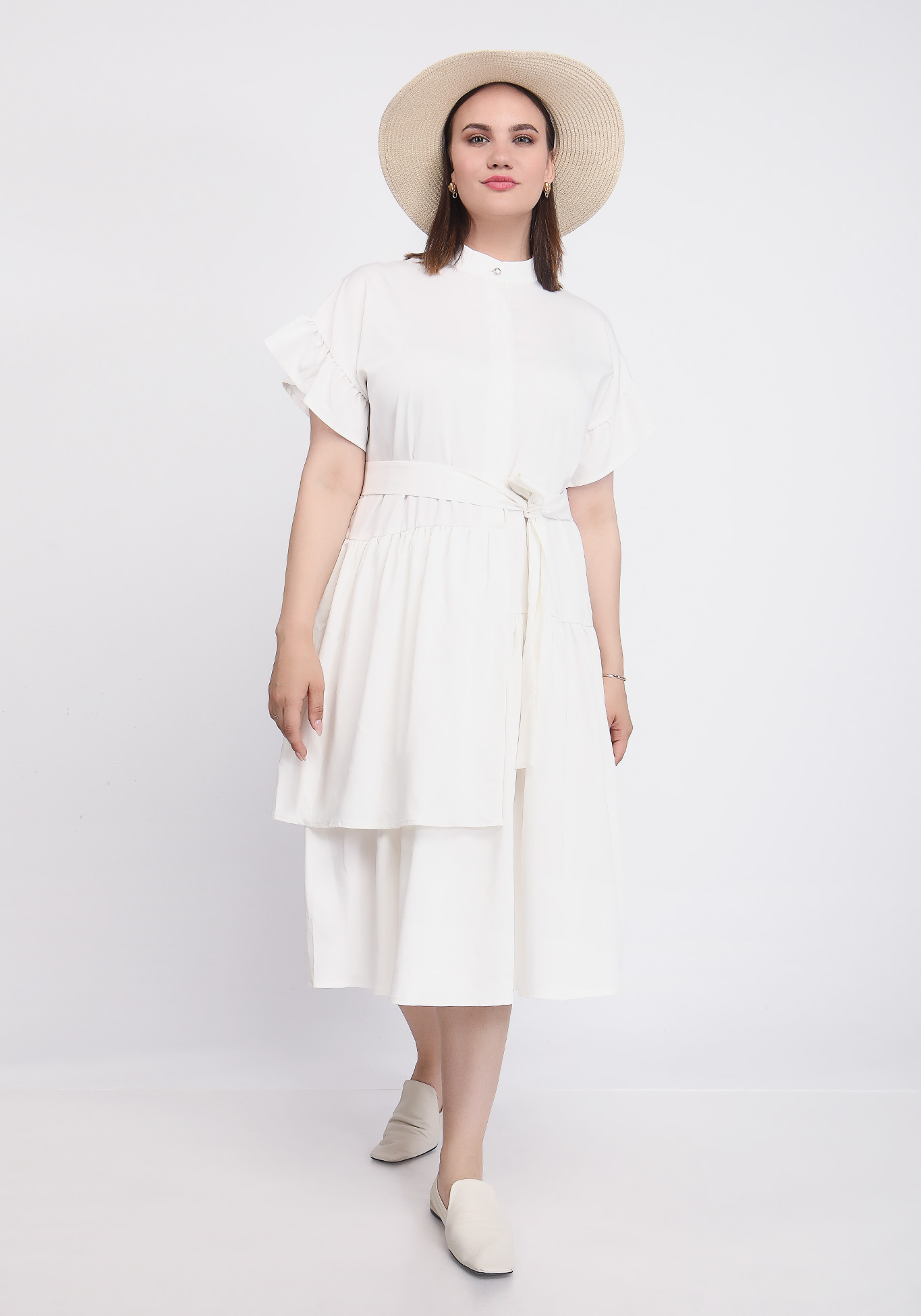 Платье миди с рюшами Polina Romanova, размер 48, цвет белый - фото 1