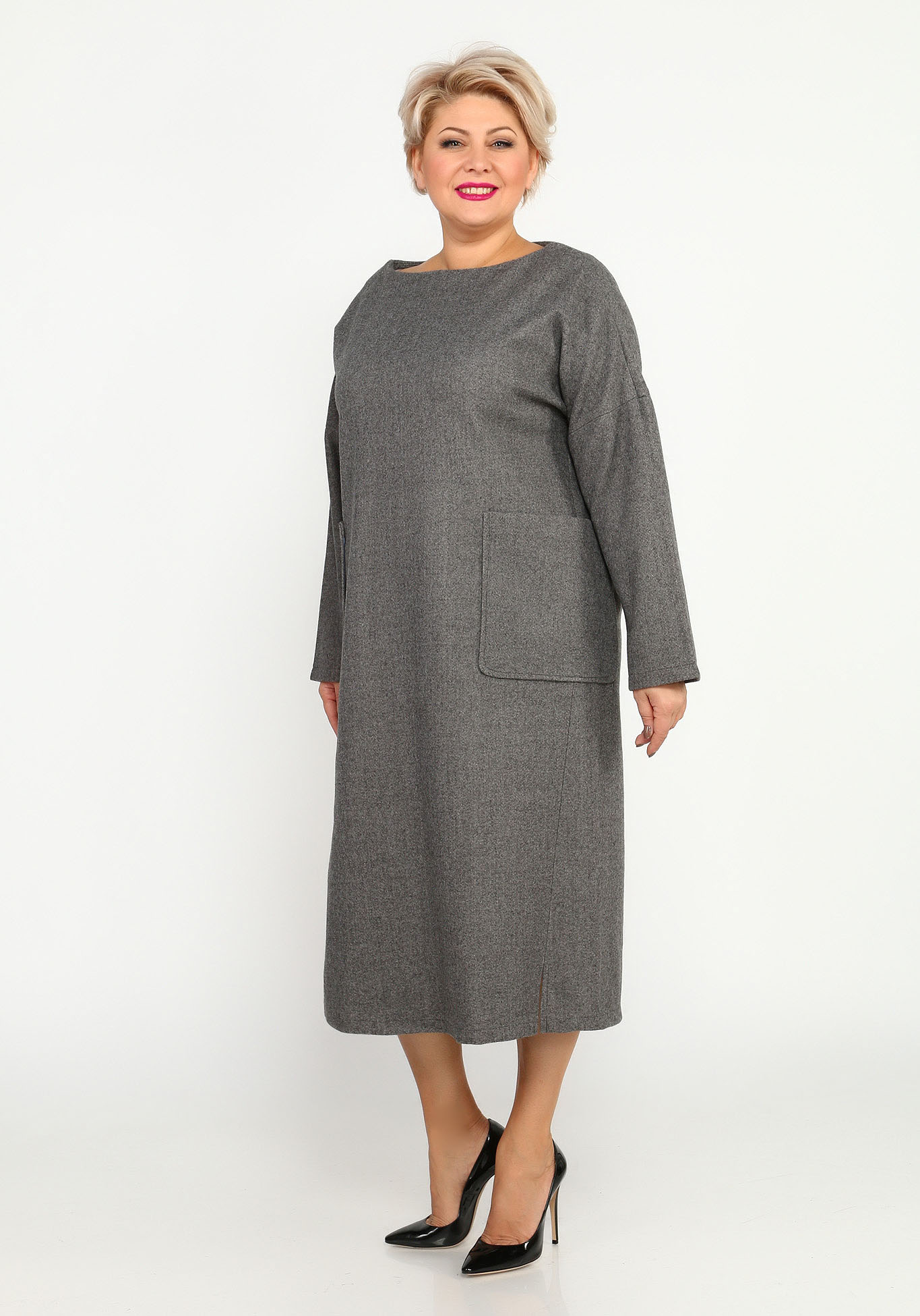 Платье свободное с накладными карманами Frida, размер 48, цвет темно-серый - фото 1