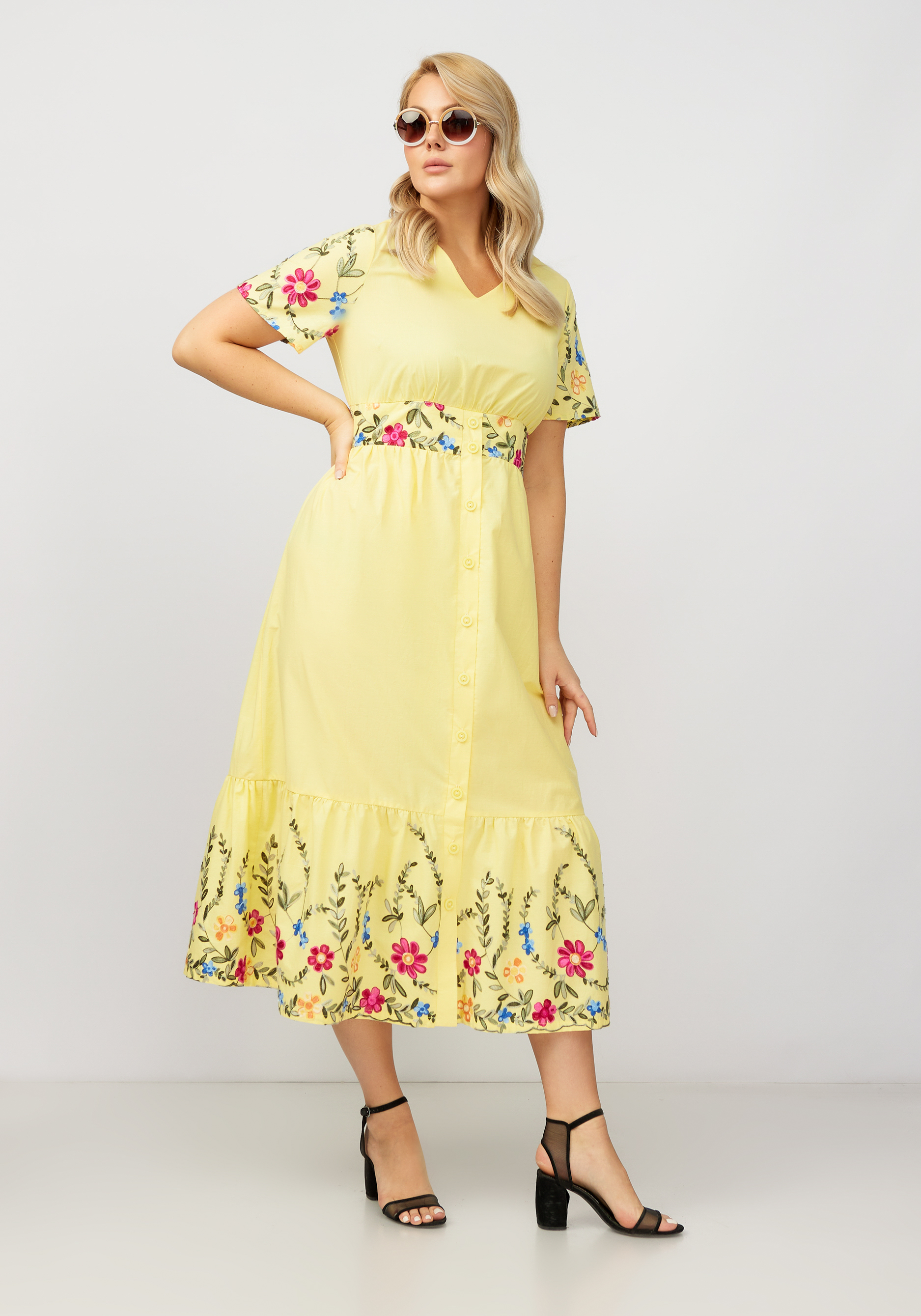 Платье с цветочной вышивкой на пуговицах Bianka Modeno, размер 54 - фото 6