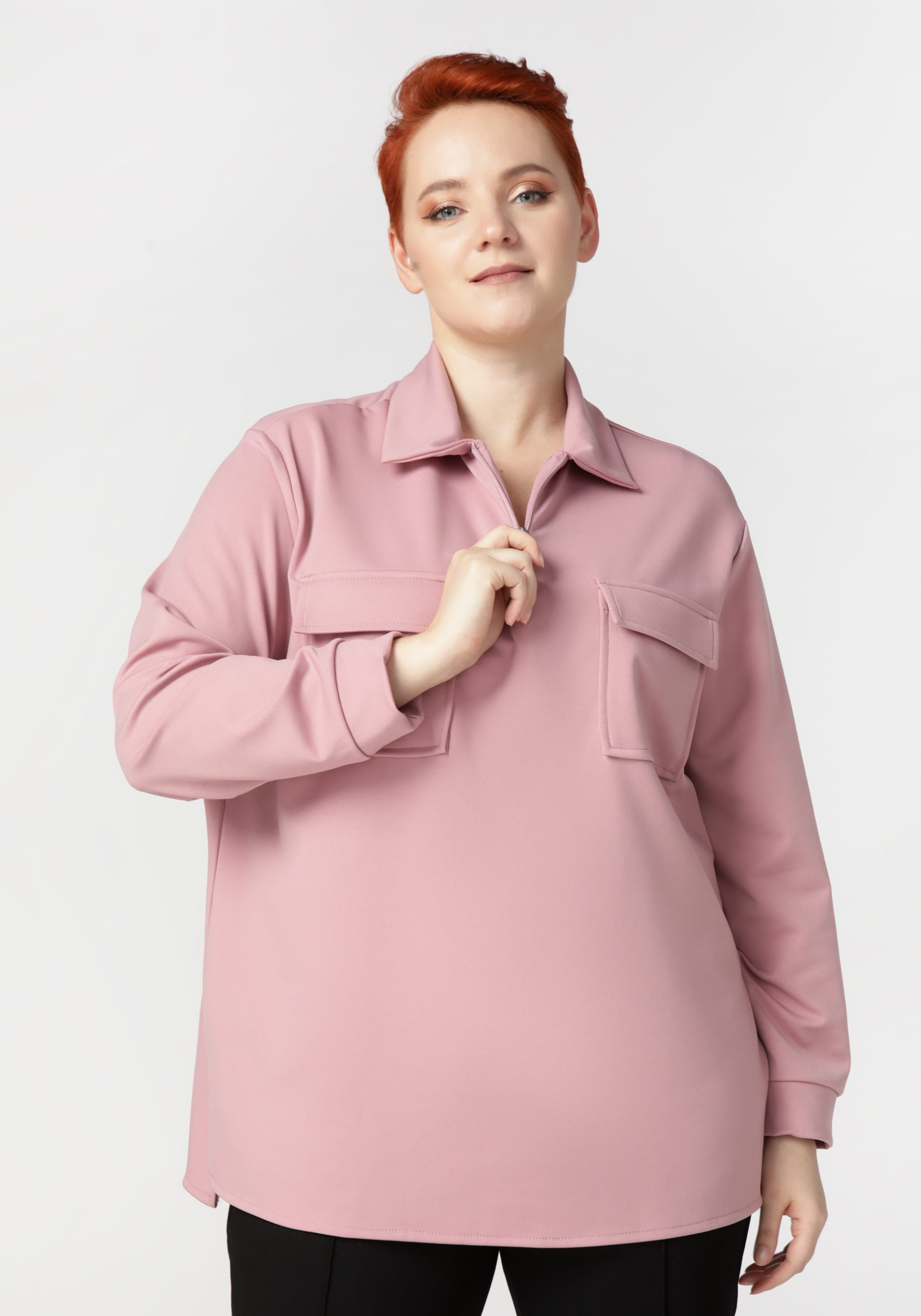 Джемпер с молнией и накладными карманами VeraVo, цвет розовый, размер 48 - фото 1