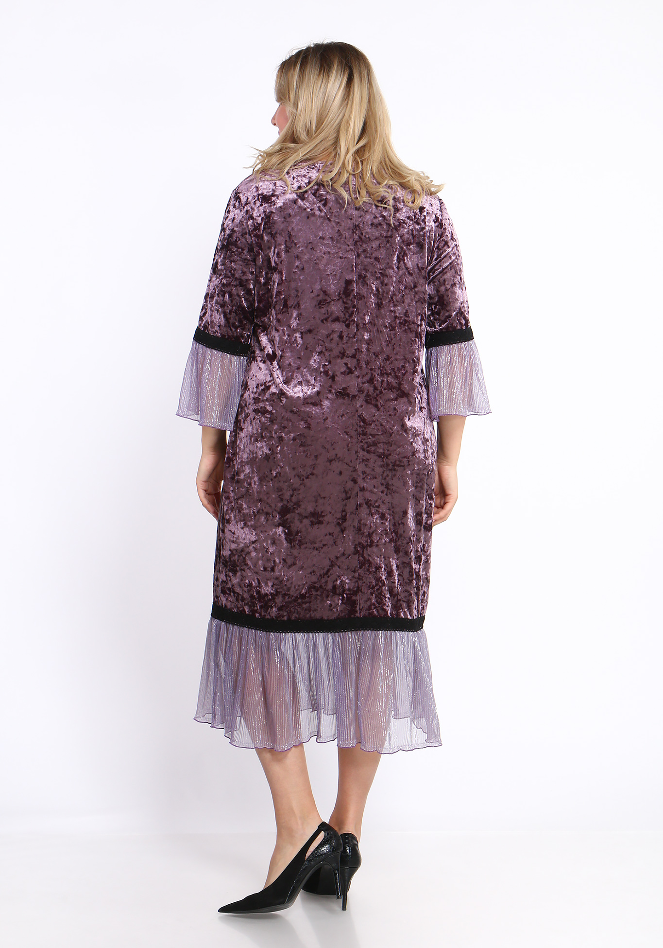 Платье велюровое с рукавом 3/4 Bianka Modeno, размер 52, цвет сиреневый - фото 5