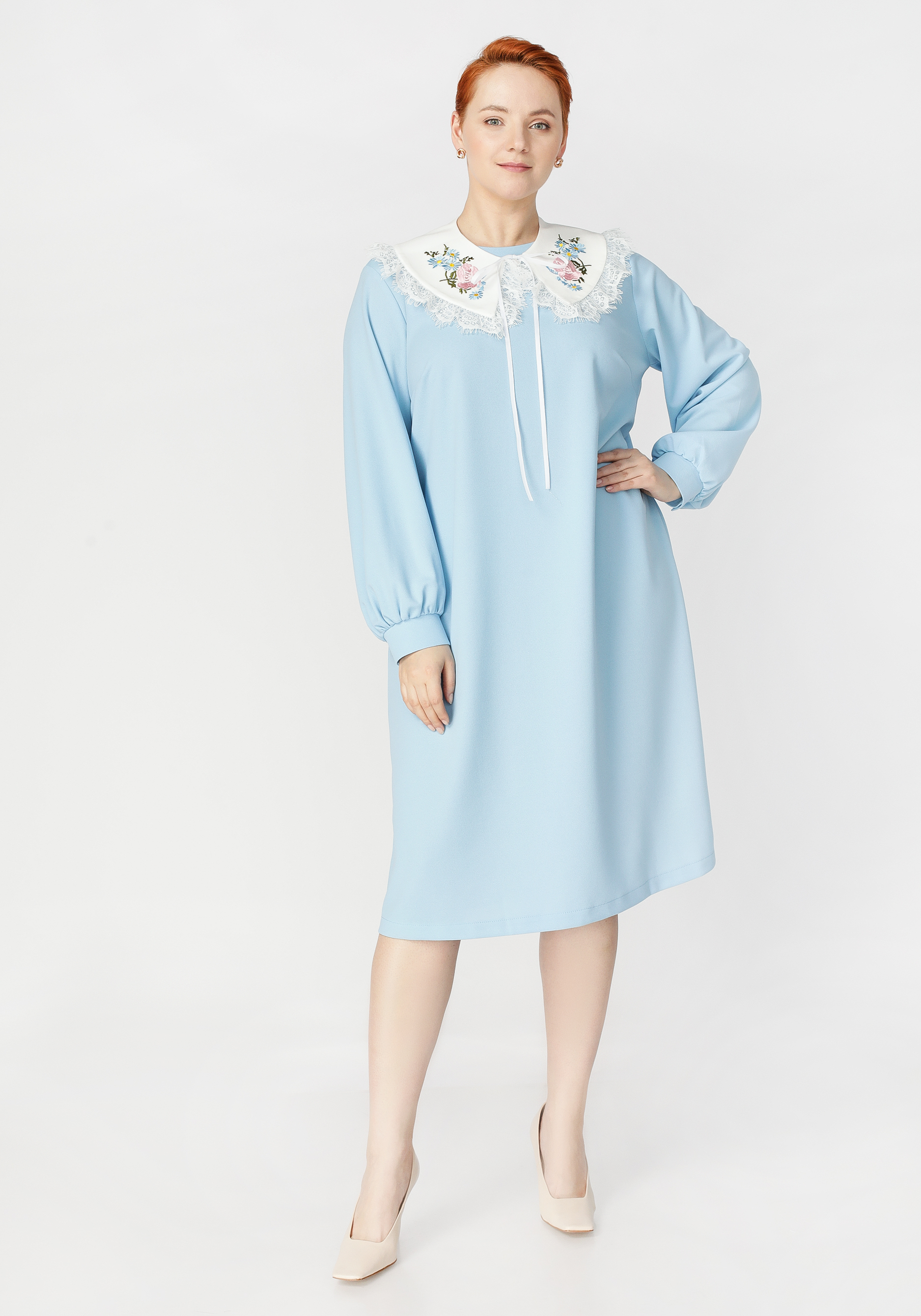Платье миди со съемным воротником Bianka Modeno, размер 50, цвет голубой - фото 3