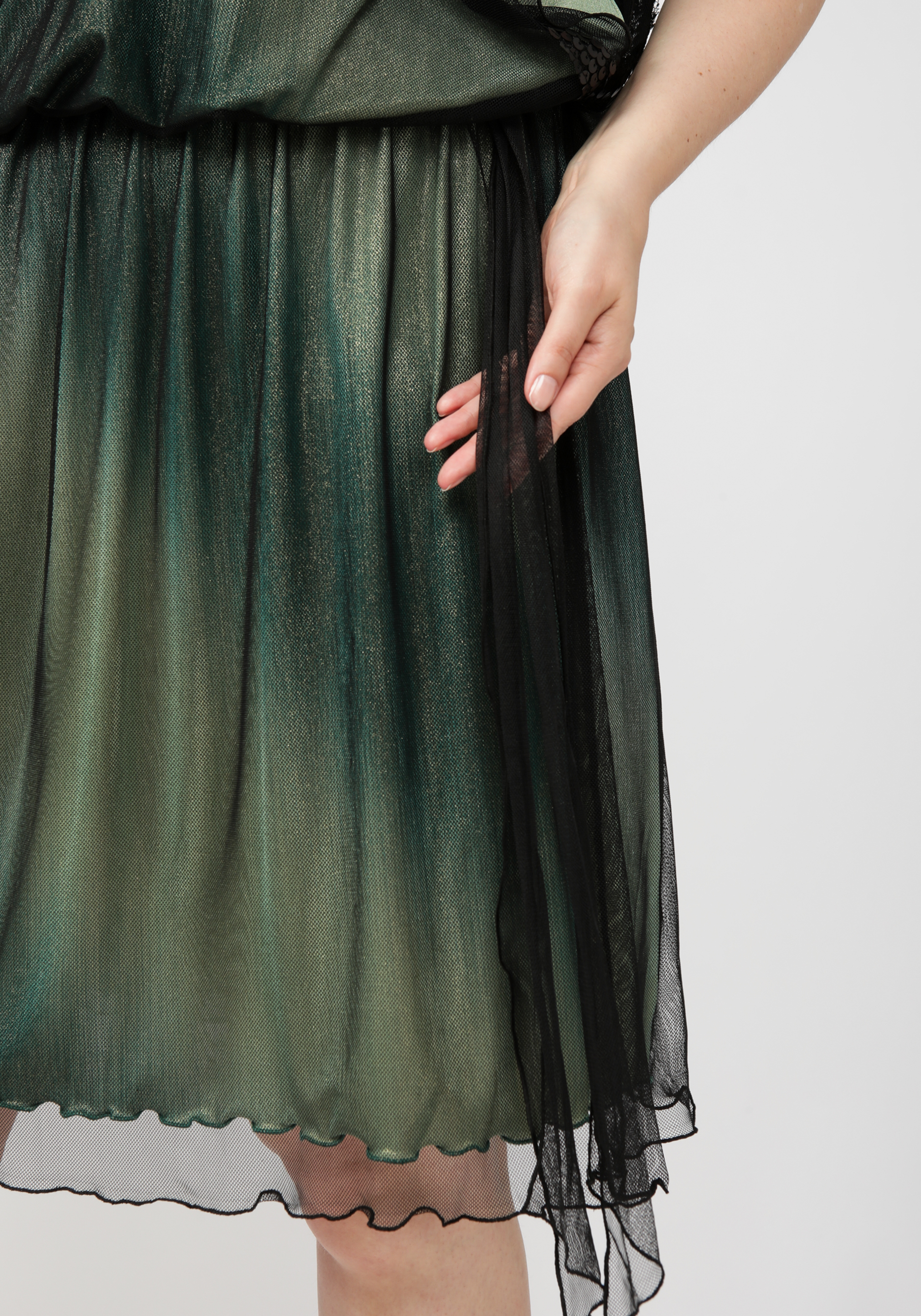 Платье с заниженной линией талии и пайетками GalaGrosso, размер 54, цвет зеленый - фото 6
