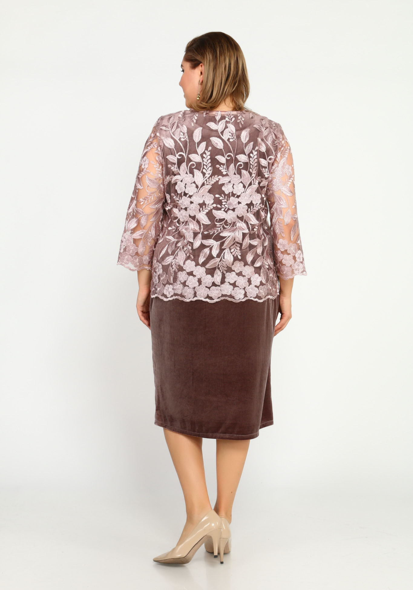 Платье с кружевной блузой Bel Fiore, размер 48, цвет кофейный - фото 4
