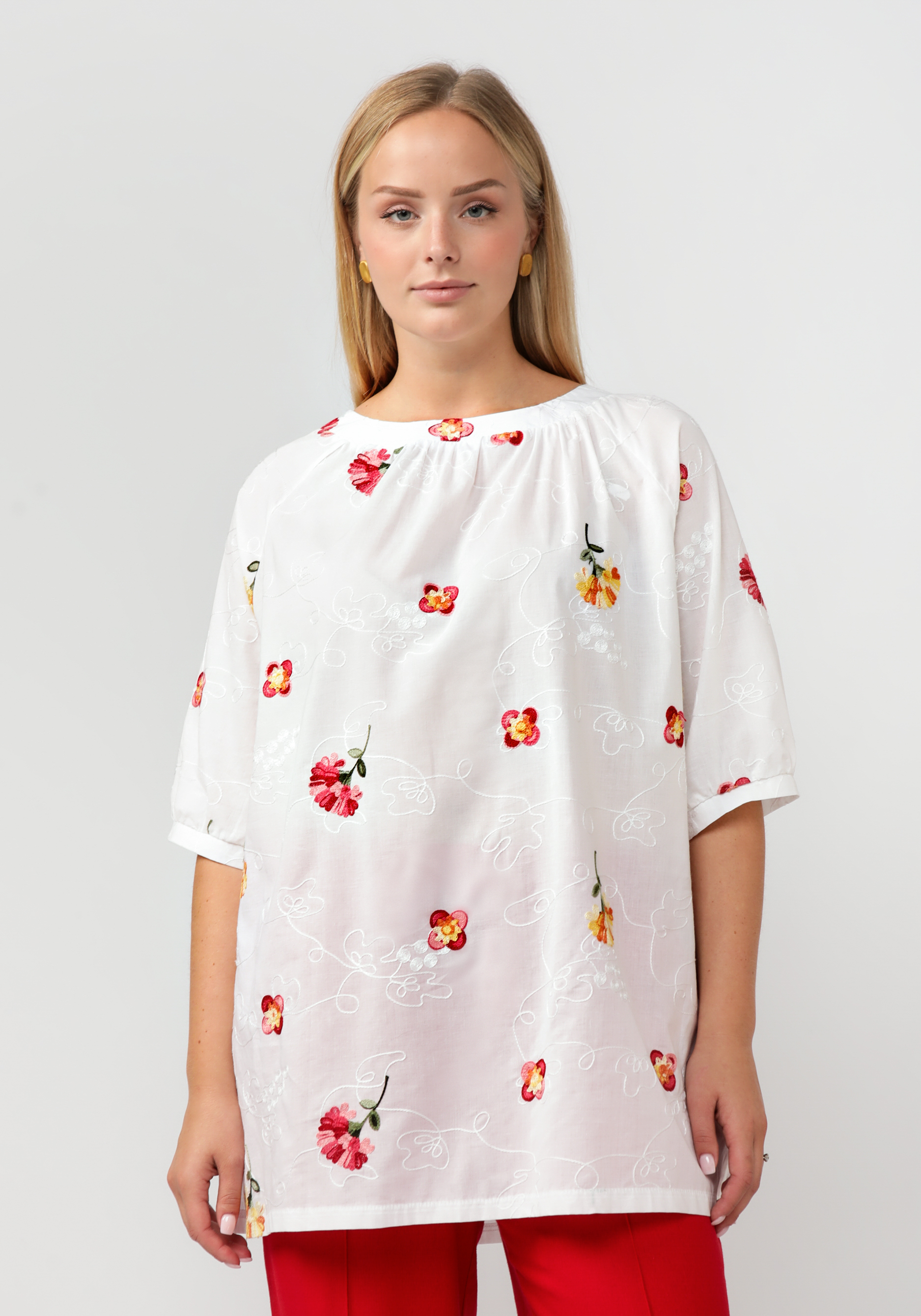 Блуза свободного кроя с цветочной вышивкой Manhattan, размер 56 - фото 9