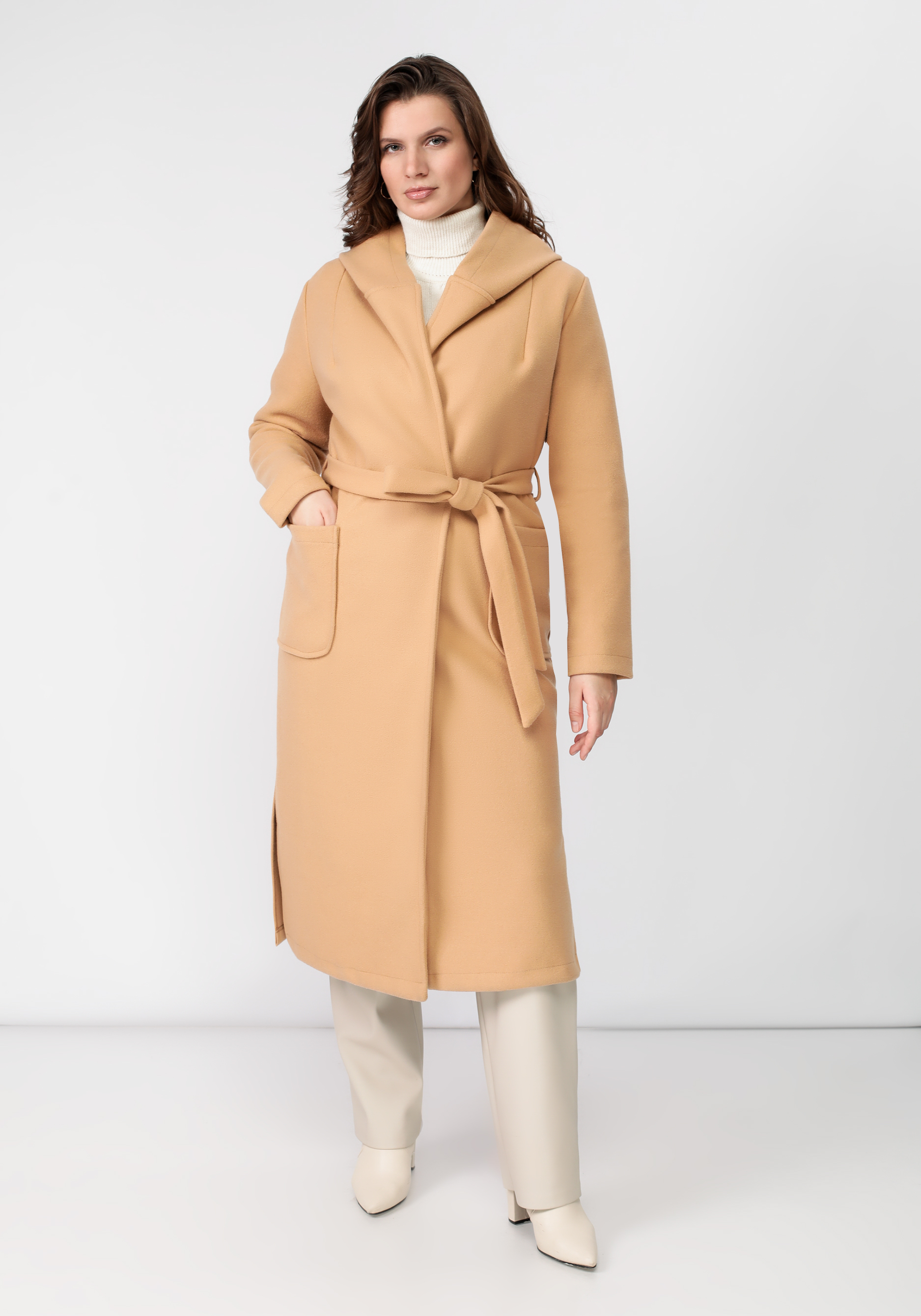 Пальто удлиненное с поясом пальто с окантовкой контрастной лентой
