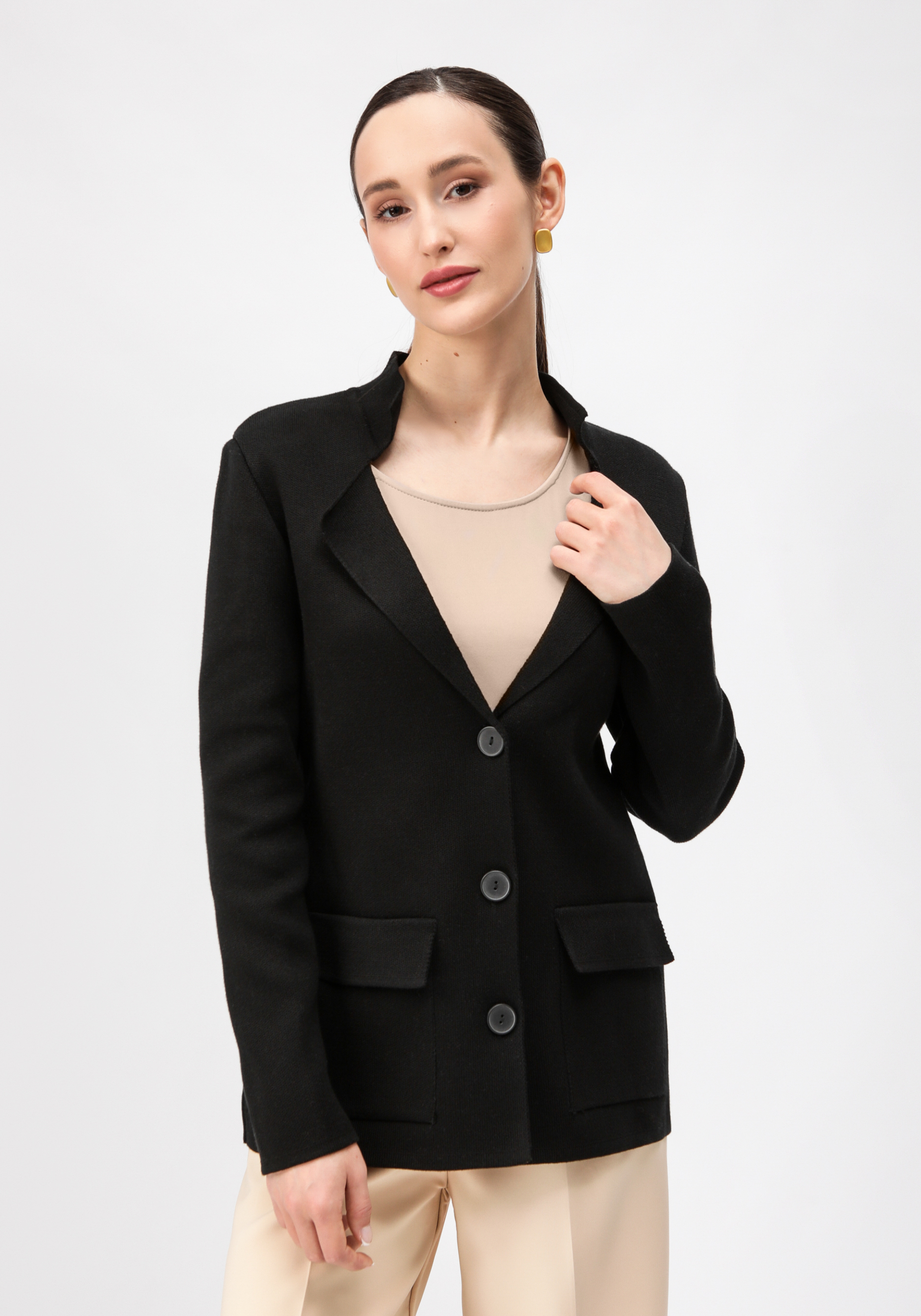 Жакет женский на пуговицах с карманами Vivawool, цвет черный, размер 50 - фото 10
