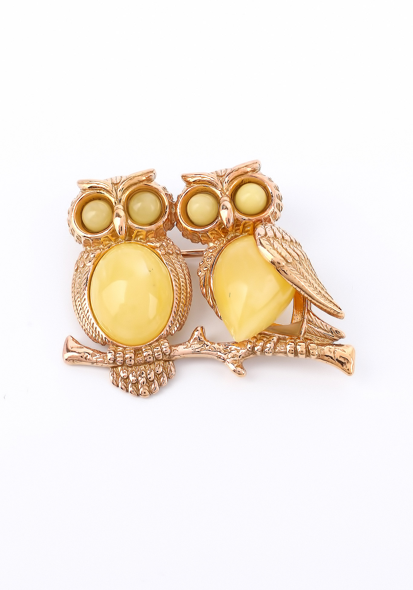 Брошь серебряная "Совушки" Darvin Jewelry, цвет желтый - фото 1