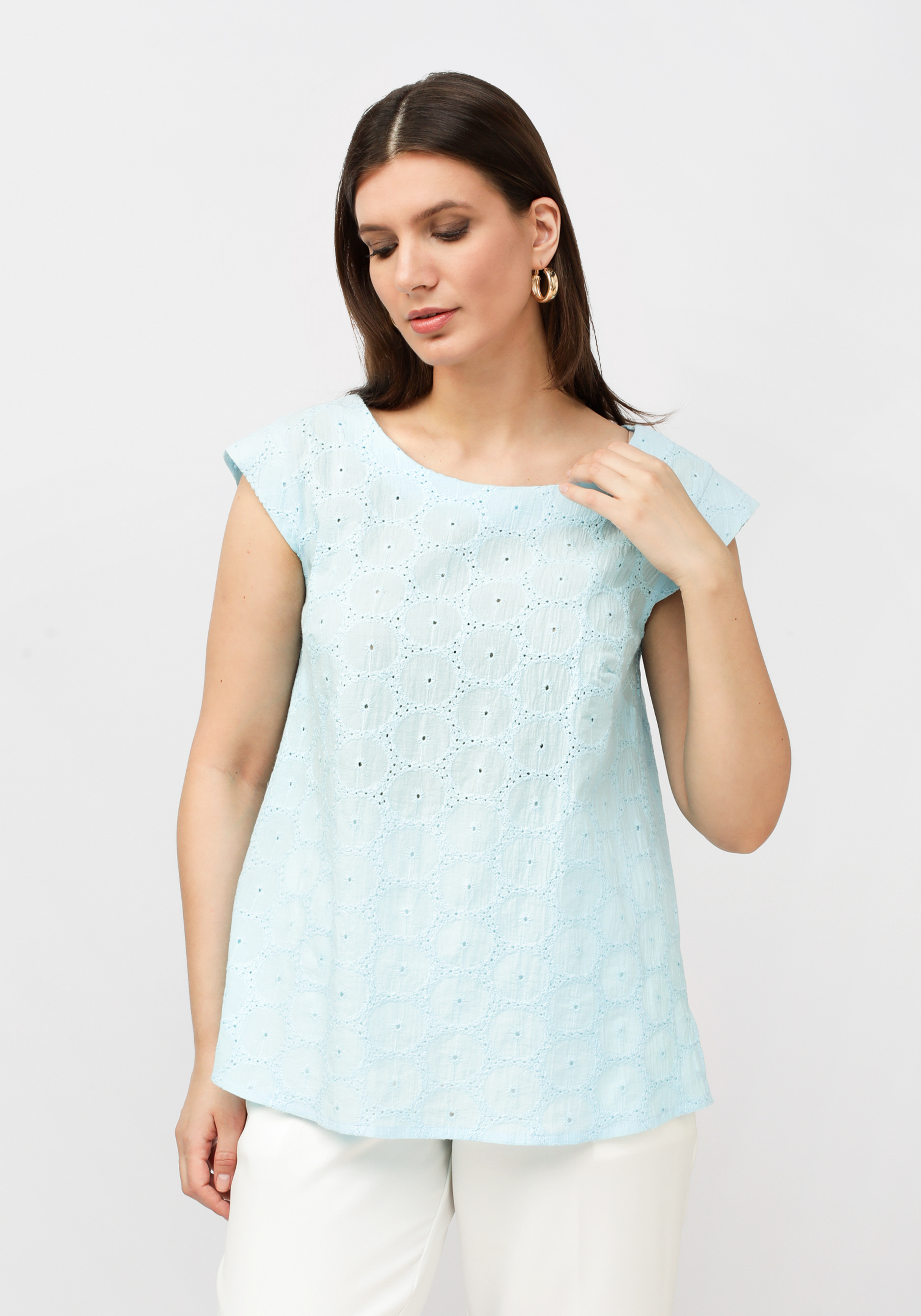 Блуза с ажурным рисунком ткани кпб зима лето гейша голубой р 1 5 сп
