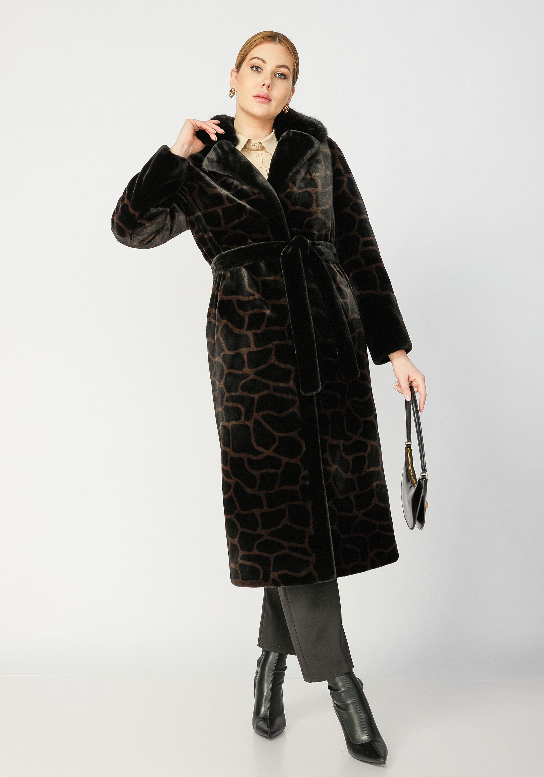 Пальто женское из искуственного меха "Алекса" Simakhov, цвет черно-коричневый, размер 46