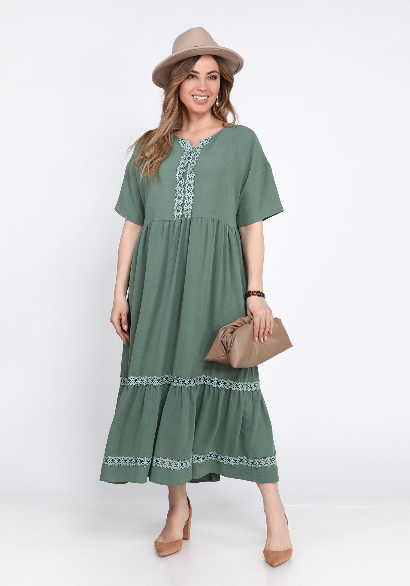 Платье с прозрачной вставкой Bianka Modeno, размер 48, цвет горчичный - фото 6