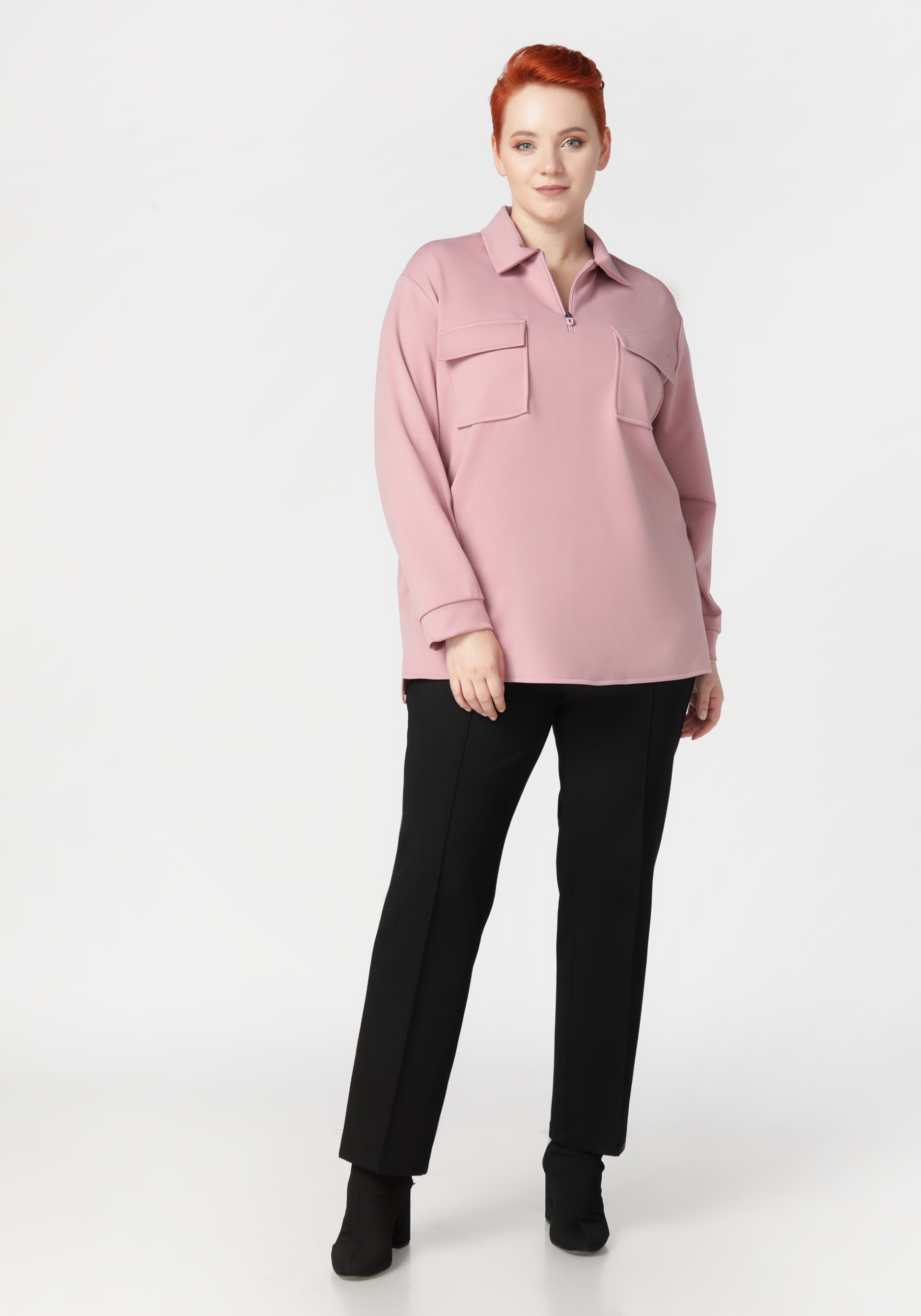 Джемпер с молнией и накладными карманами VeraVo, цвет розовый, размер 48 - фото 3