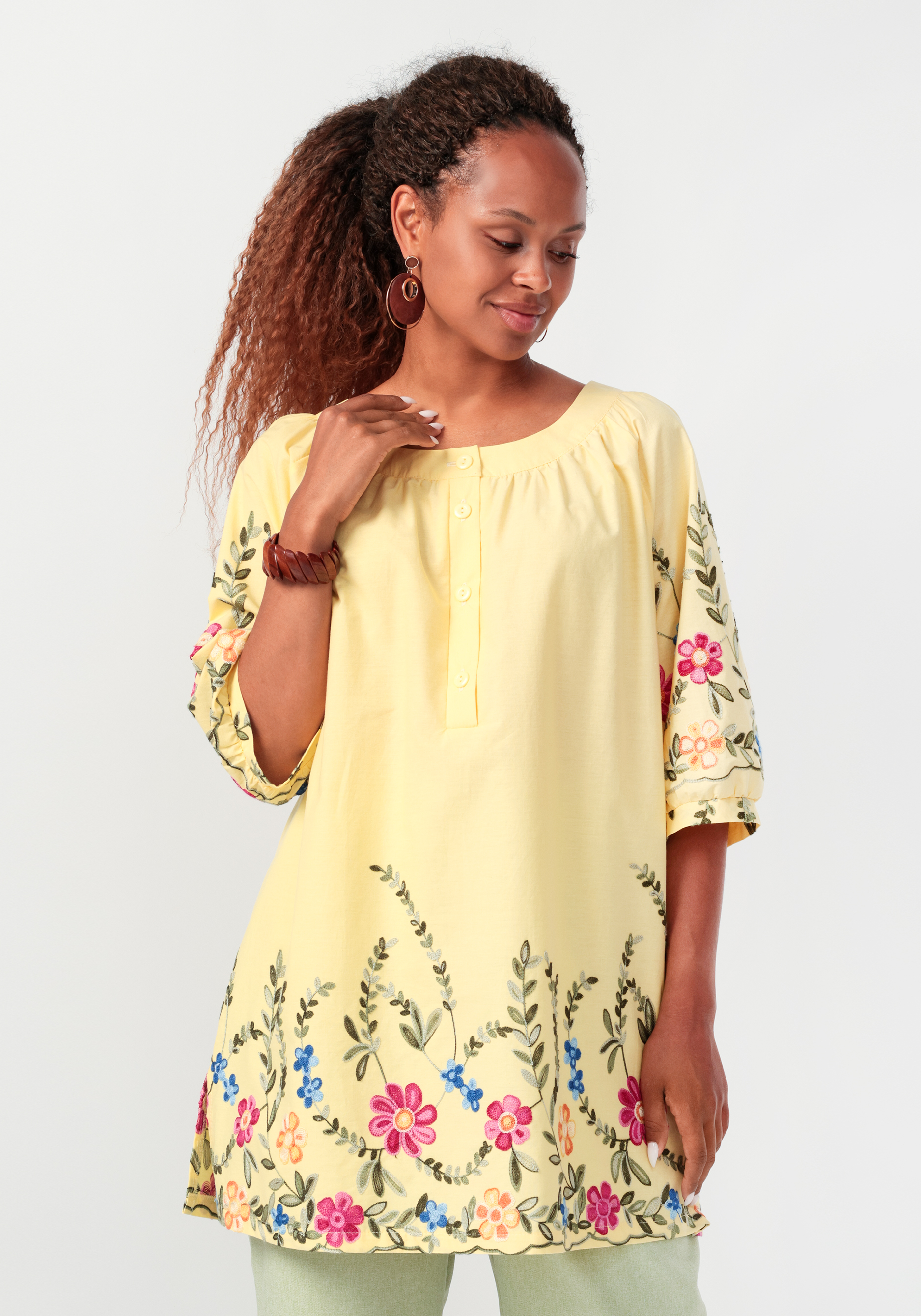 Блуза с цветочной вышивкой и рукавом реглан