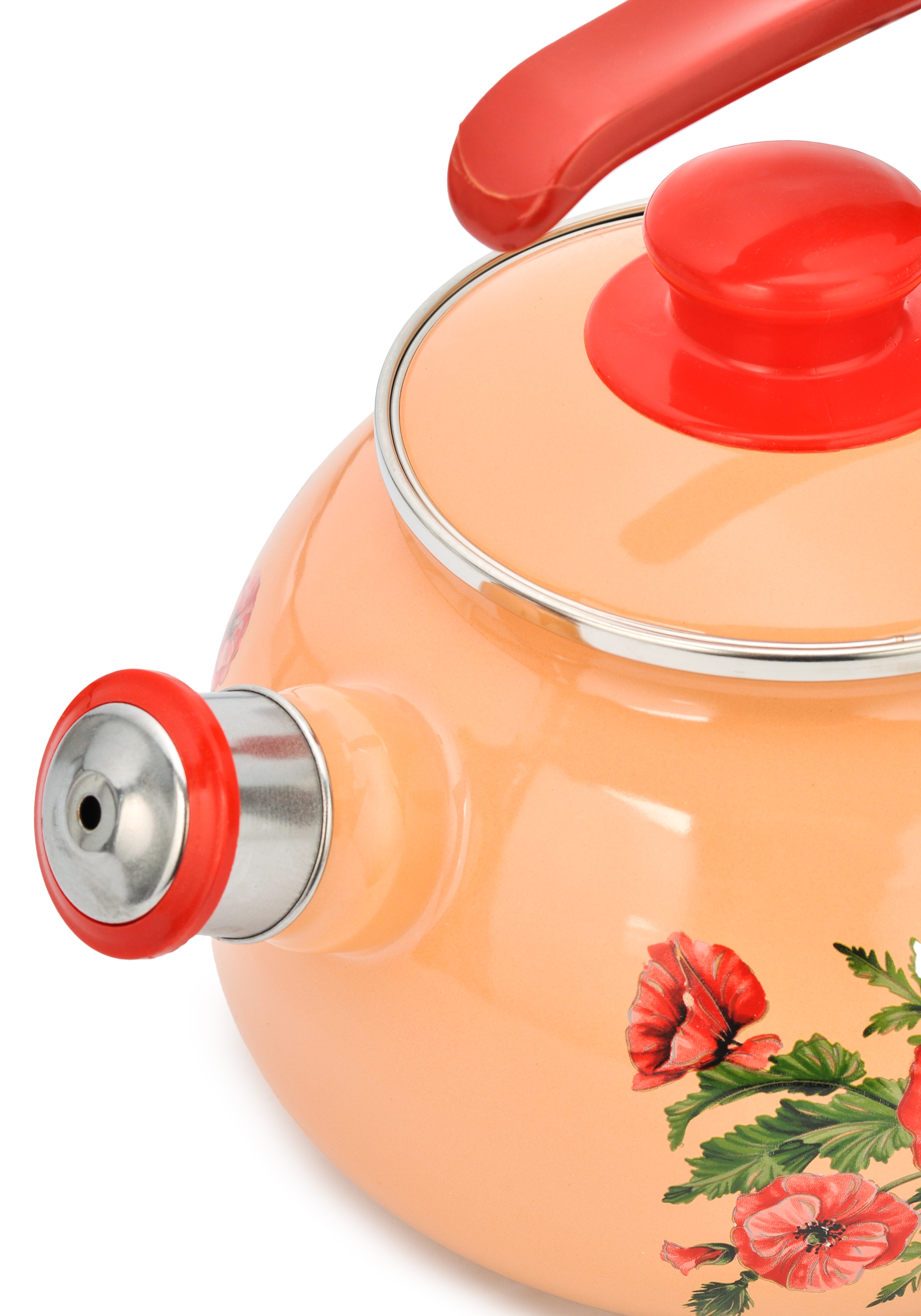Чайник эмалированный "Маки" со свистком Metrot, цвет оранжевый - фото 3