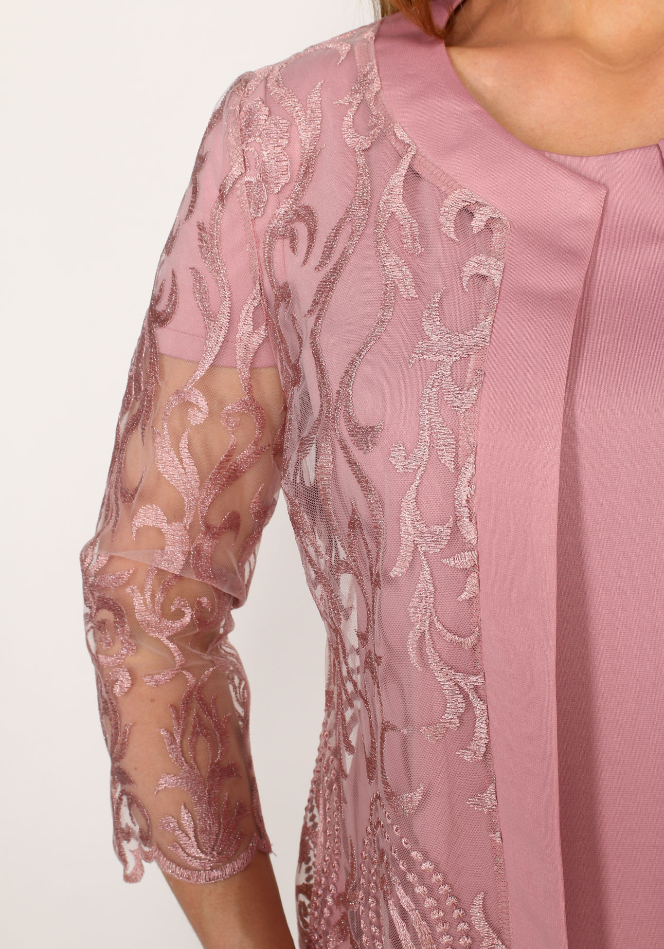 Комплект: платье и кружевная накидка Bel Fiore, размер 48, цвет розовый - фото 6