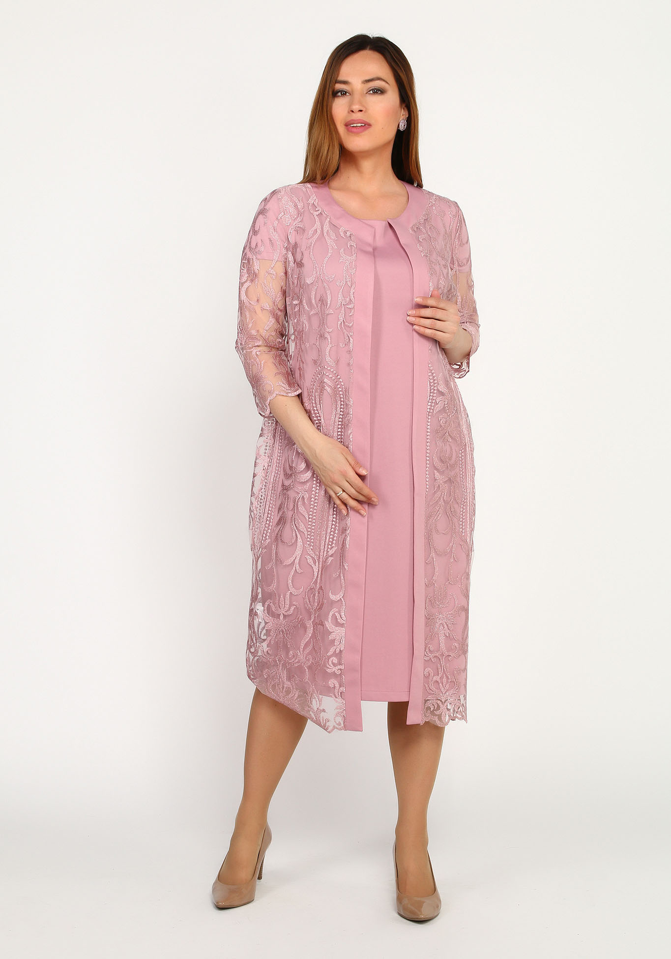 Комплект: платье и кружевная накидка Bel Fiore, размер 48, цвет розовый - фото 3