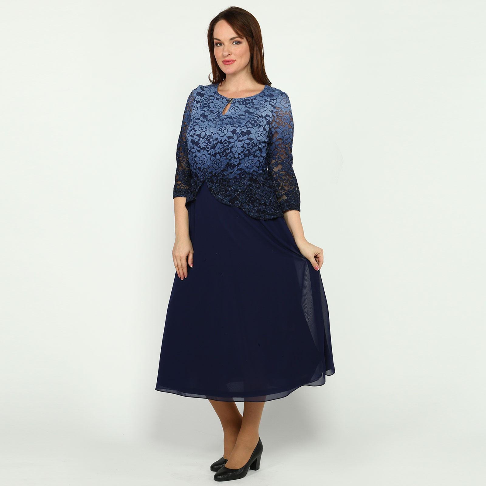 Платье комбинированное с кружевным верхом Victoria, размер 48, цвет синий - фото 9