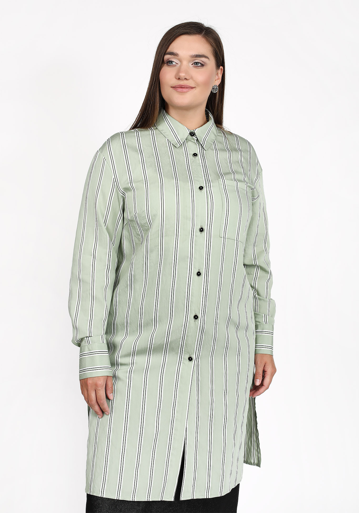 Блуза удлиненная с разрезами жен сарафан льняное лето зеленый р 50