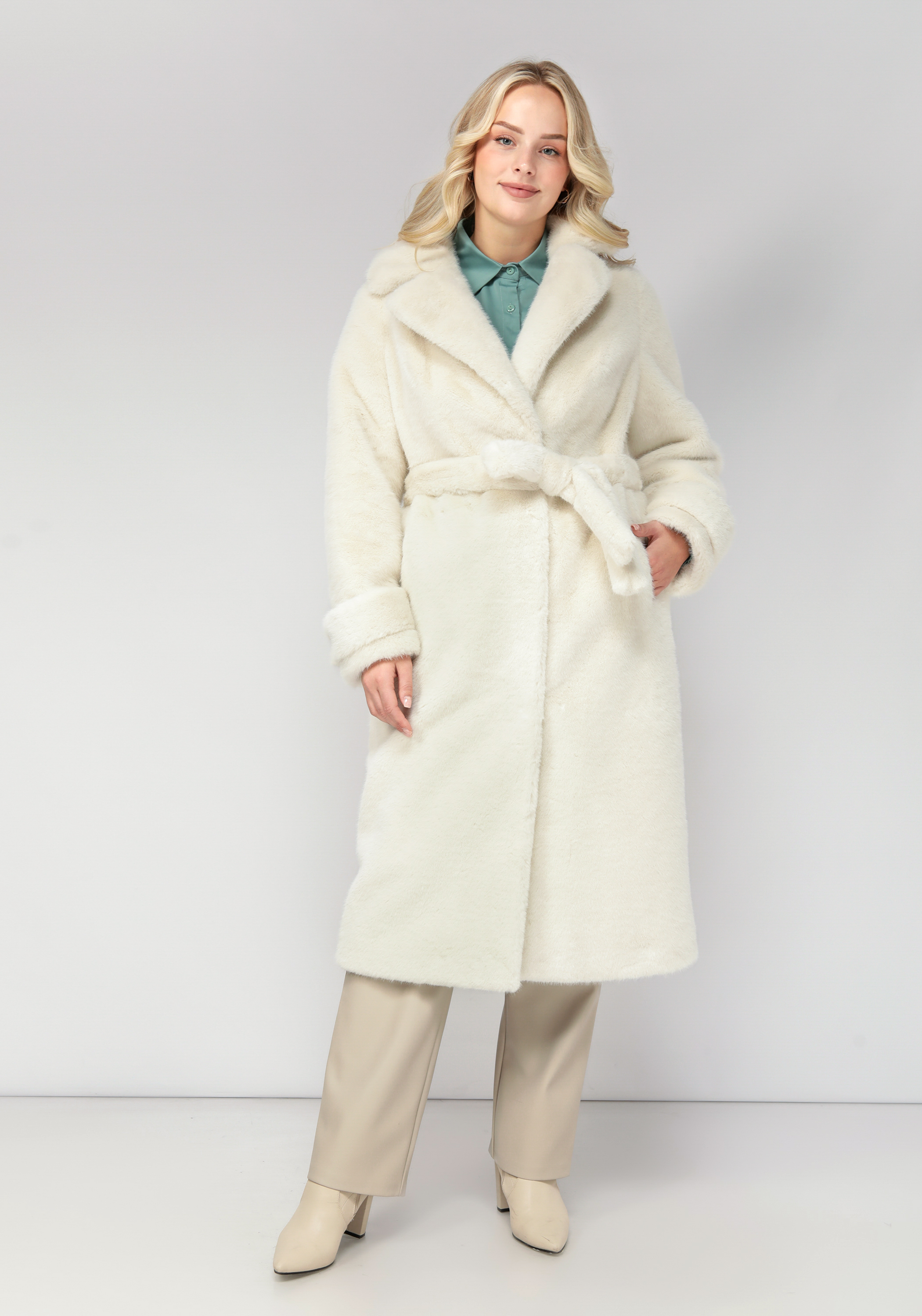 Пальто из искусственного меха с поясом пальто длинное с капюшоном