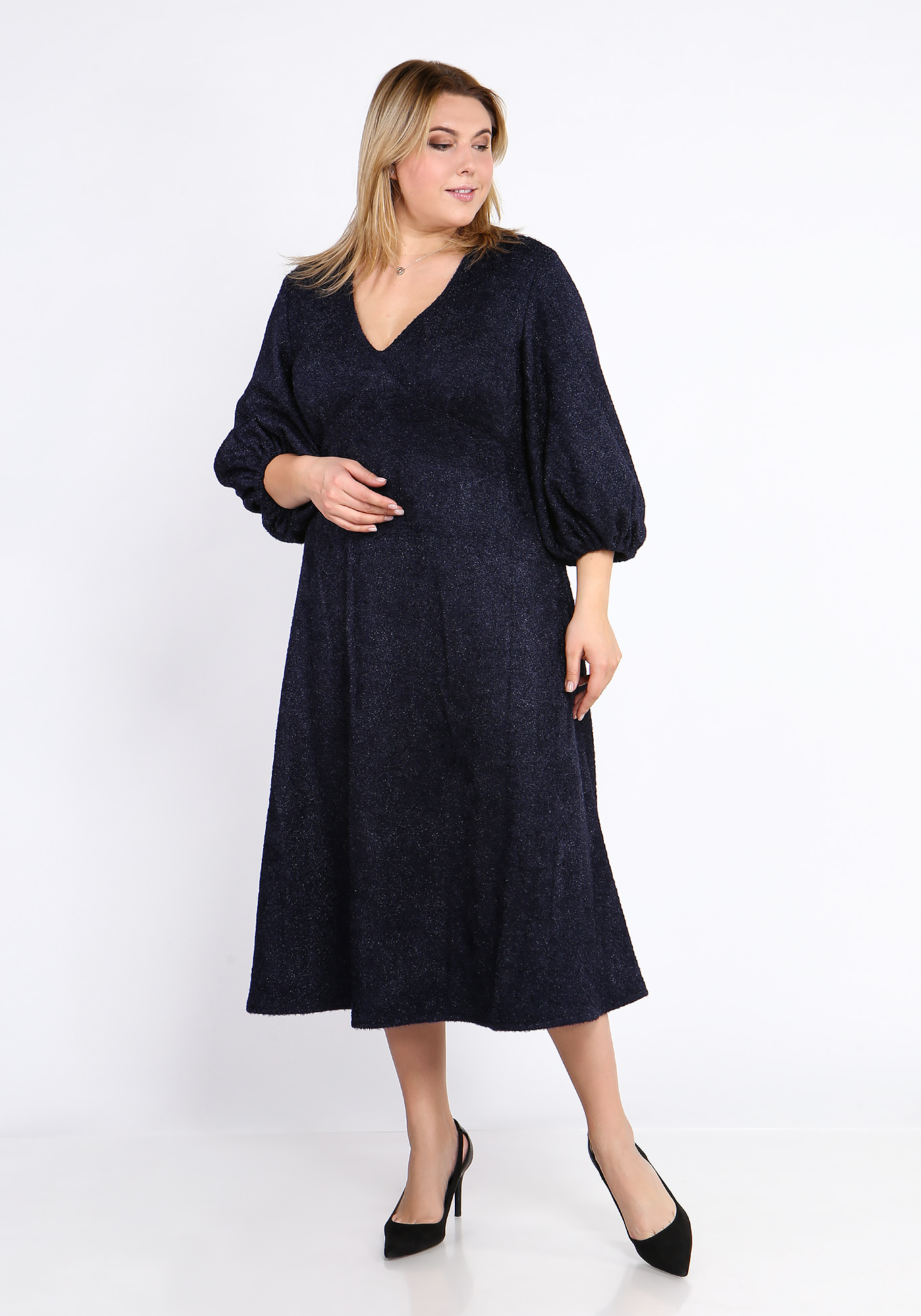 Платье с V-вырезом из ткани с блеском Vivienne Mare, размер 48, цвет черный - фото 1