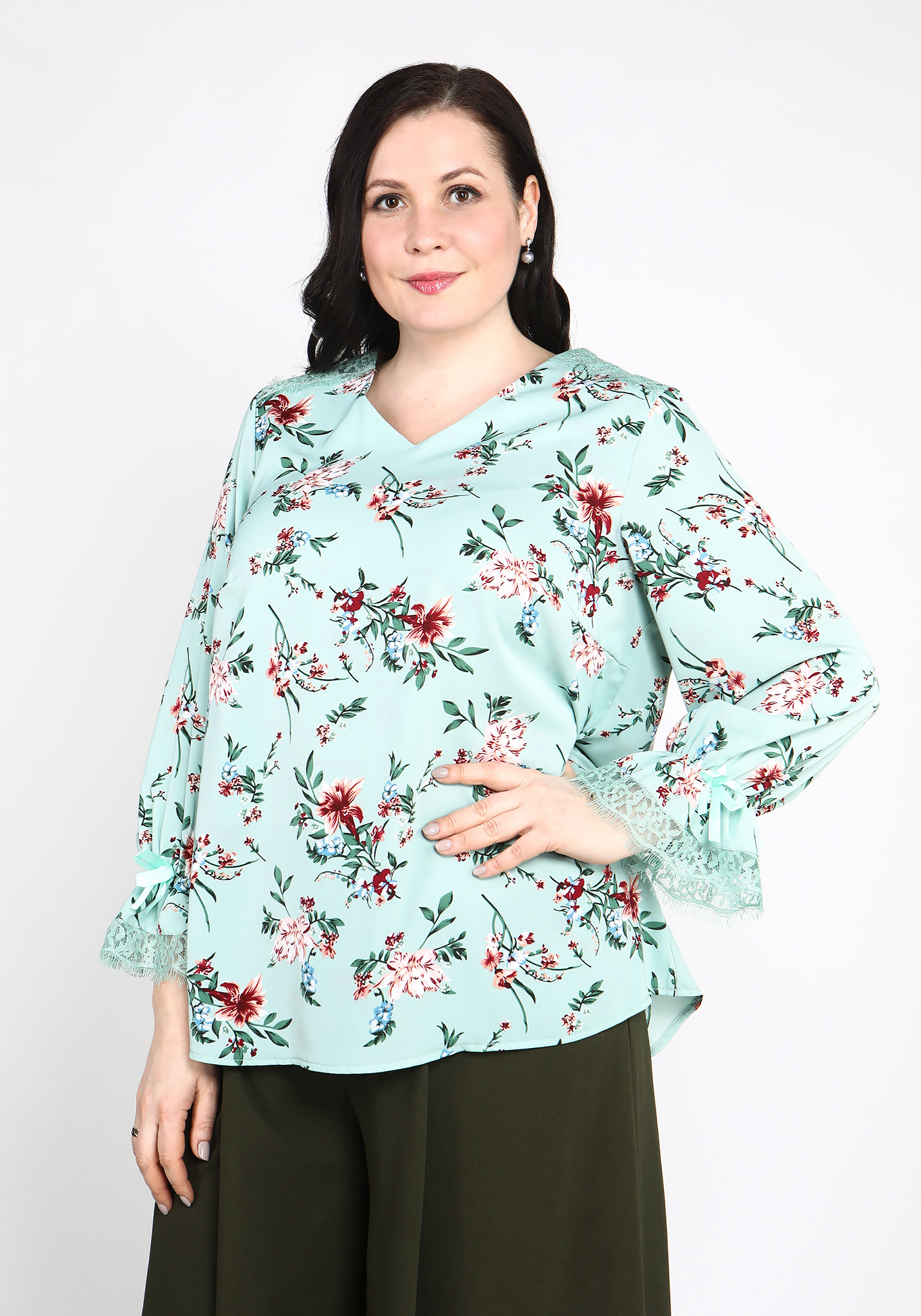 Блуза с длинным рукавом и цветочным принтом Bianka Modeno, размер 50 - фото 9