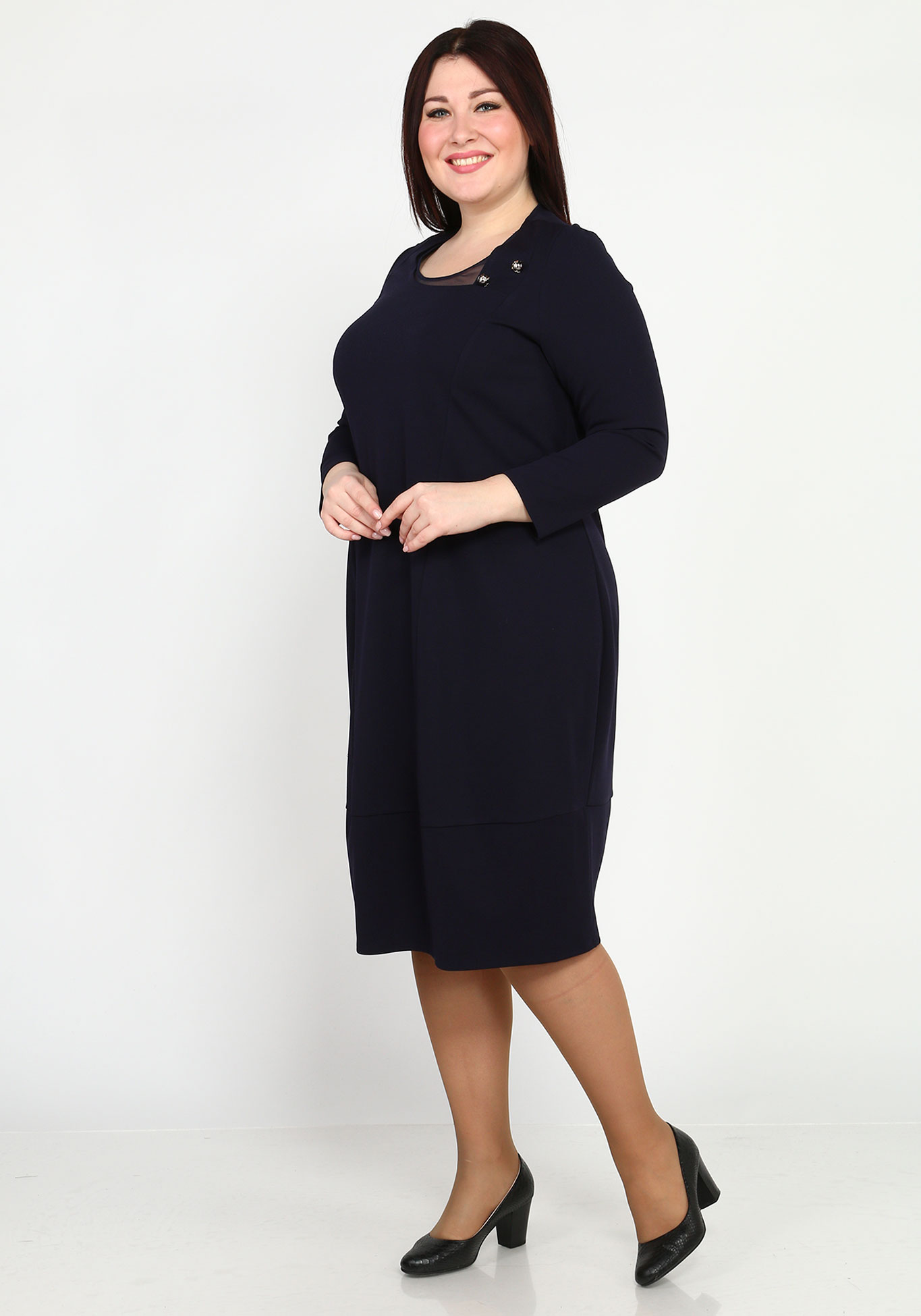 Платье-миди однотонное с украшением GalaGrosso, размер 50, цвет тёмно-синий - фото 6