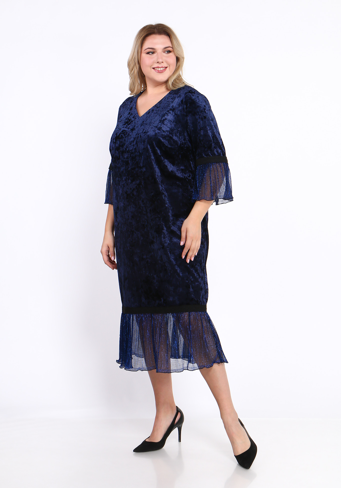 Платье велюровое с рукавом 3/4 Bianka Modeno, размер 52, цвет сиреневый - фото 7