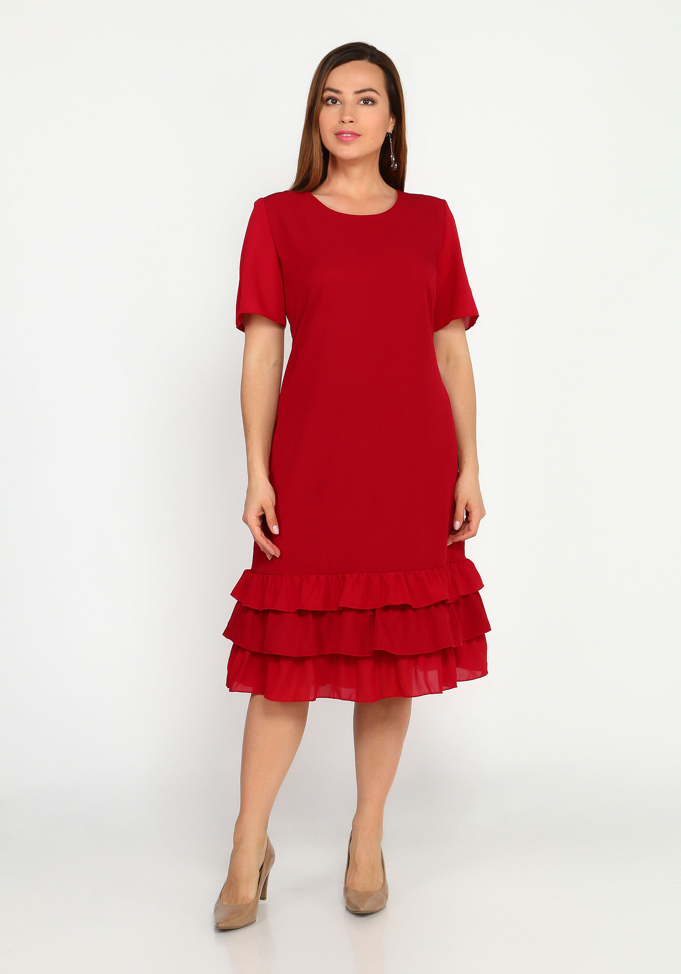 Платье с шифоновыми оборками по низу Bianka Modeno, размер 48, цвет красный - фото 2