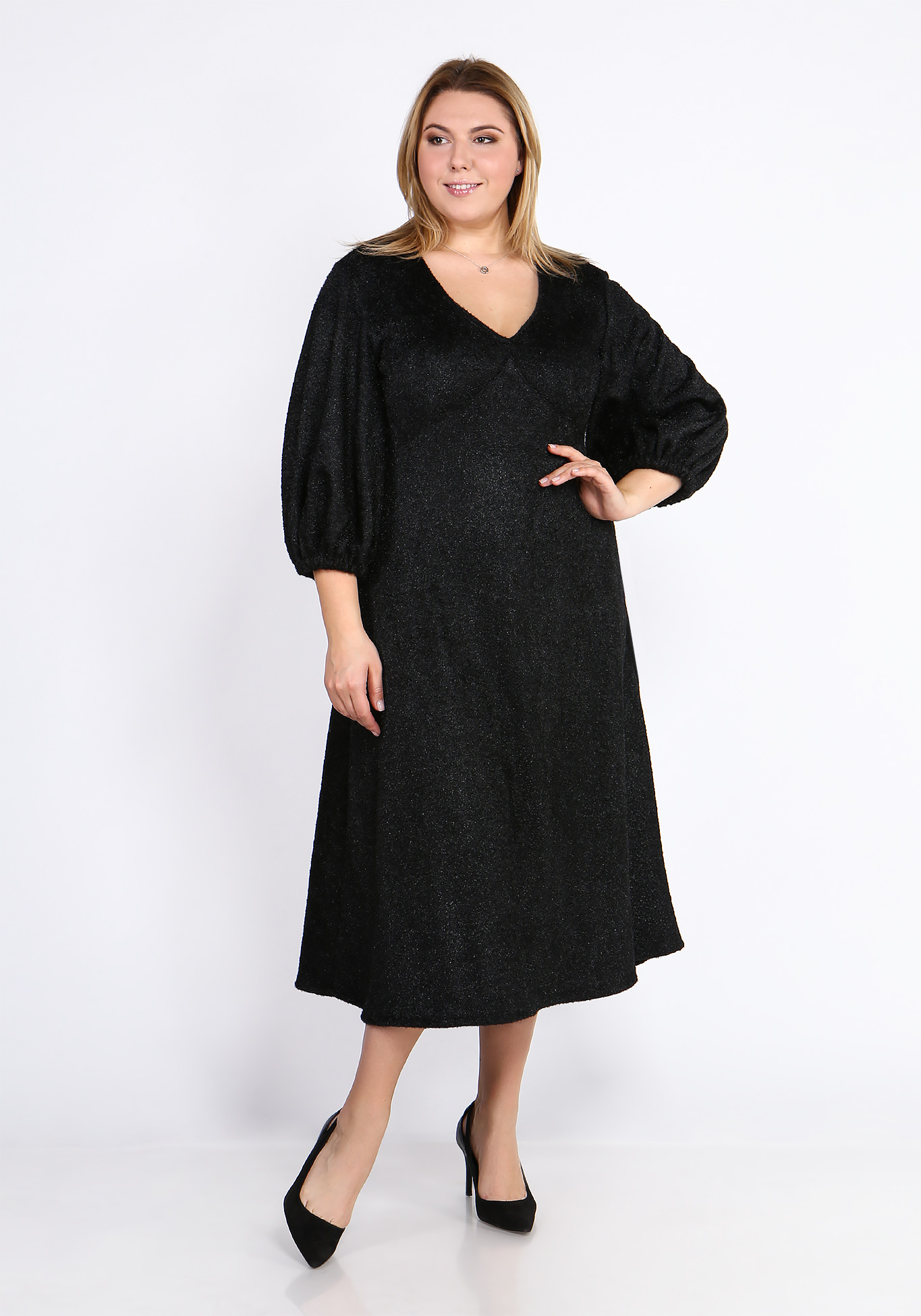 Платье с V-вырезом из ткани с блеском Vivienne Mare, размер 48, цвет черный - фото 2